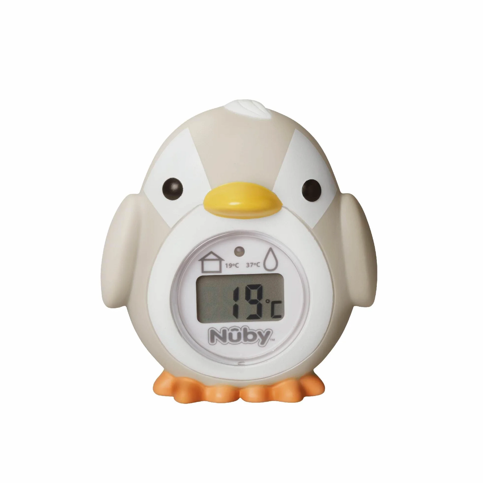 Nuby - Termometro da bagno per bambini a forma di pinguino - Schermo di facile lettura - Senza BPA - Grigio - Adatto a partire da 0 mesi