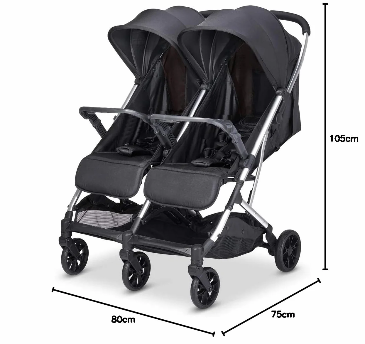 Babify Twin Air Passeggino gemellare, leggero e compatto, omologato fino a 22 kg, passeggino doppio Soft Grey
