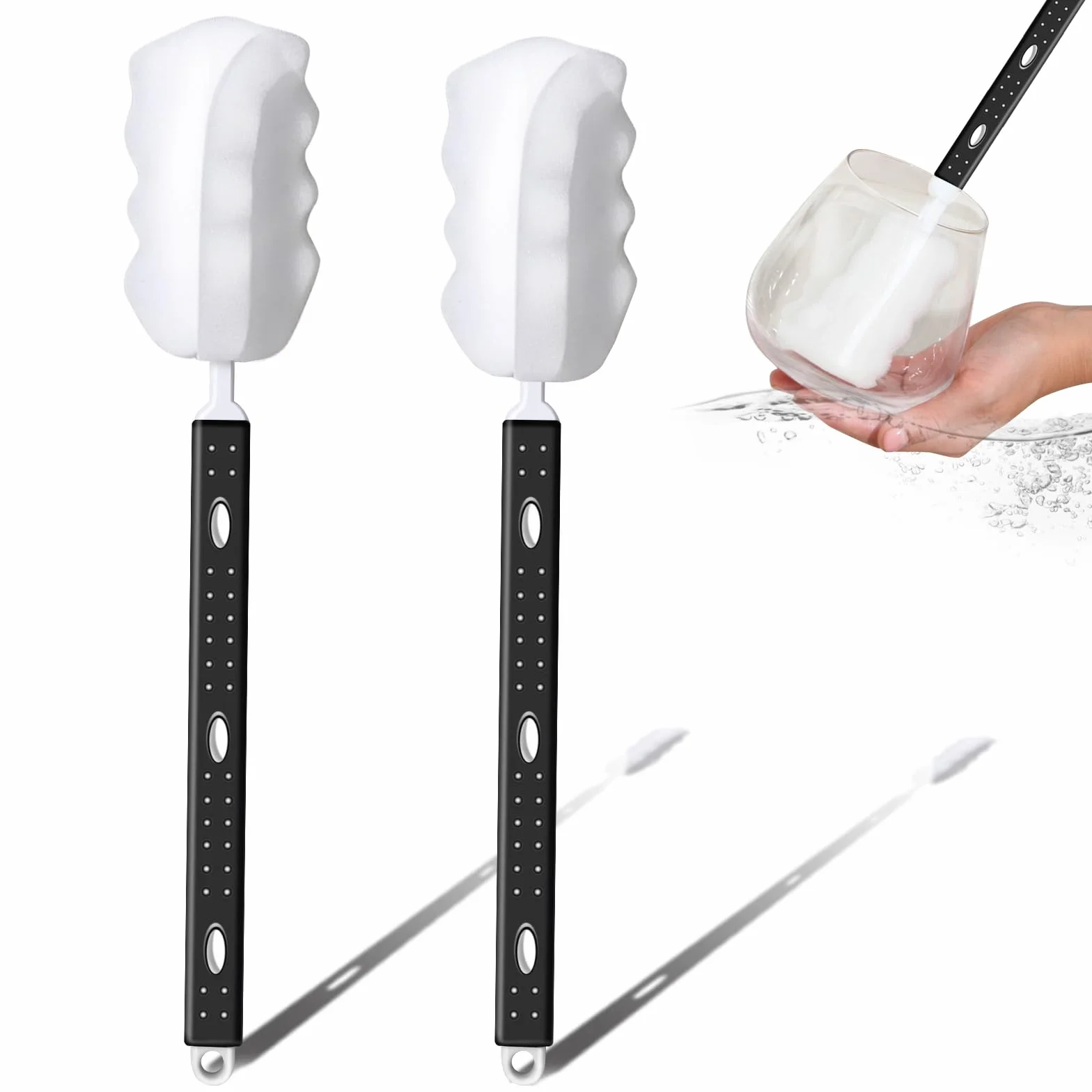 2 pezzi Scovolino per Bottiglie in Spugna, Scovolino Bottiglie, Manico Regolabile Scovolino per Borraccia, Spazzola per Bottiglie, Pennelli per Bottiglie per Biberon, Vetro, Tazza, Bollitore, Vaso