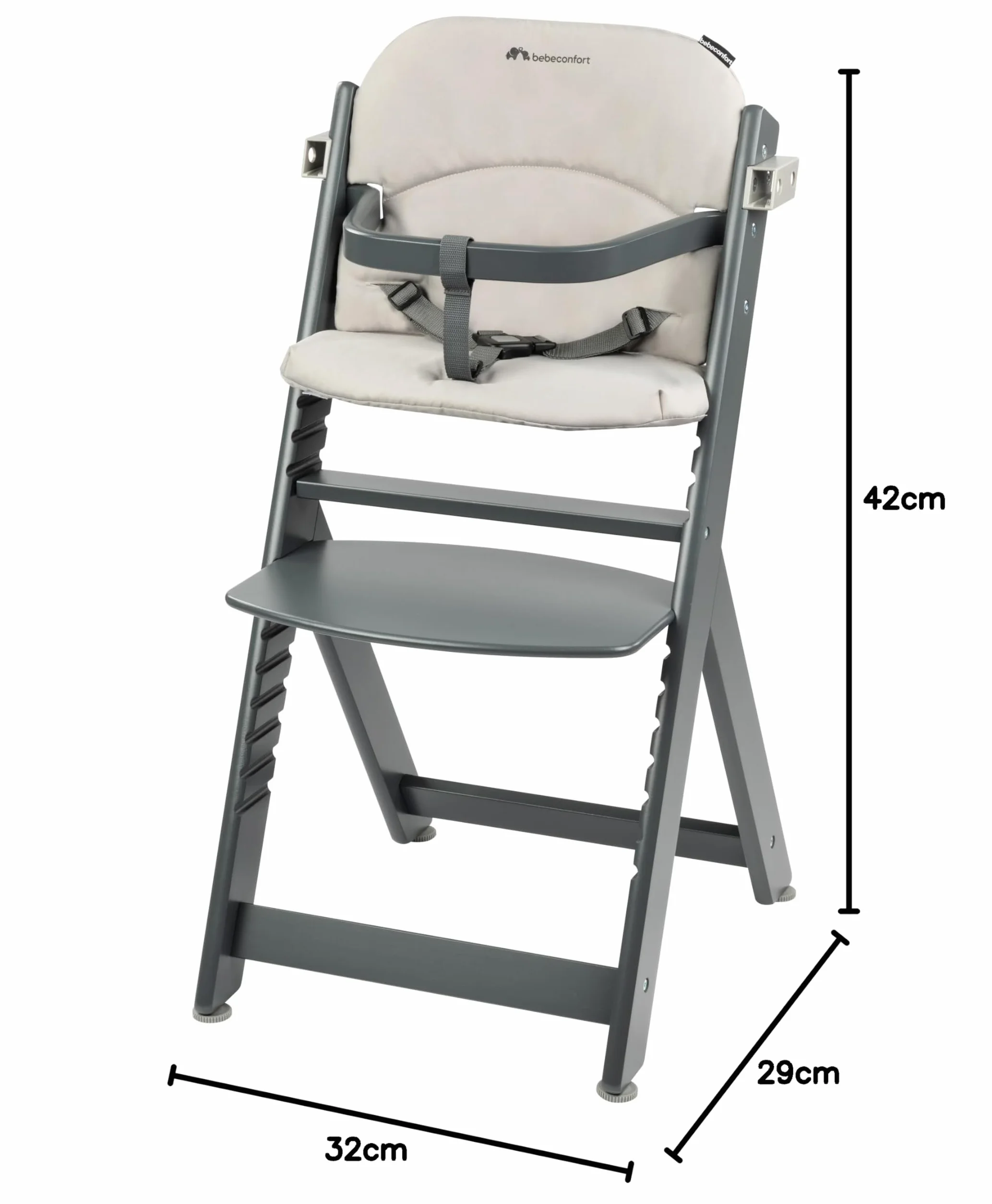 Bebeconfort Cuscino per Seggiolone pappa in legno Timba e Timba Basic, rivestimento impermeabile, colore Grey Mist