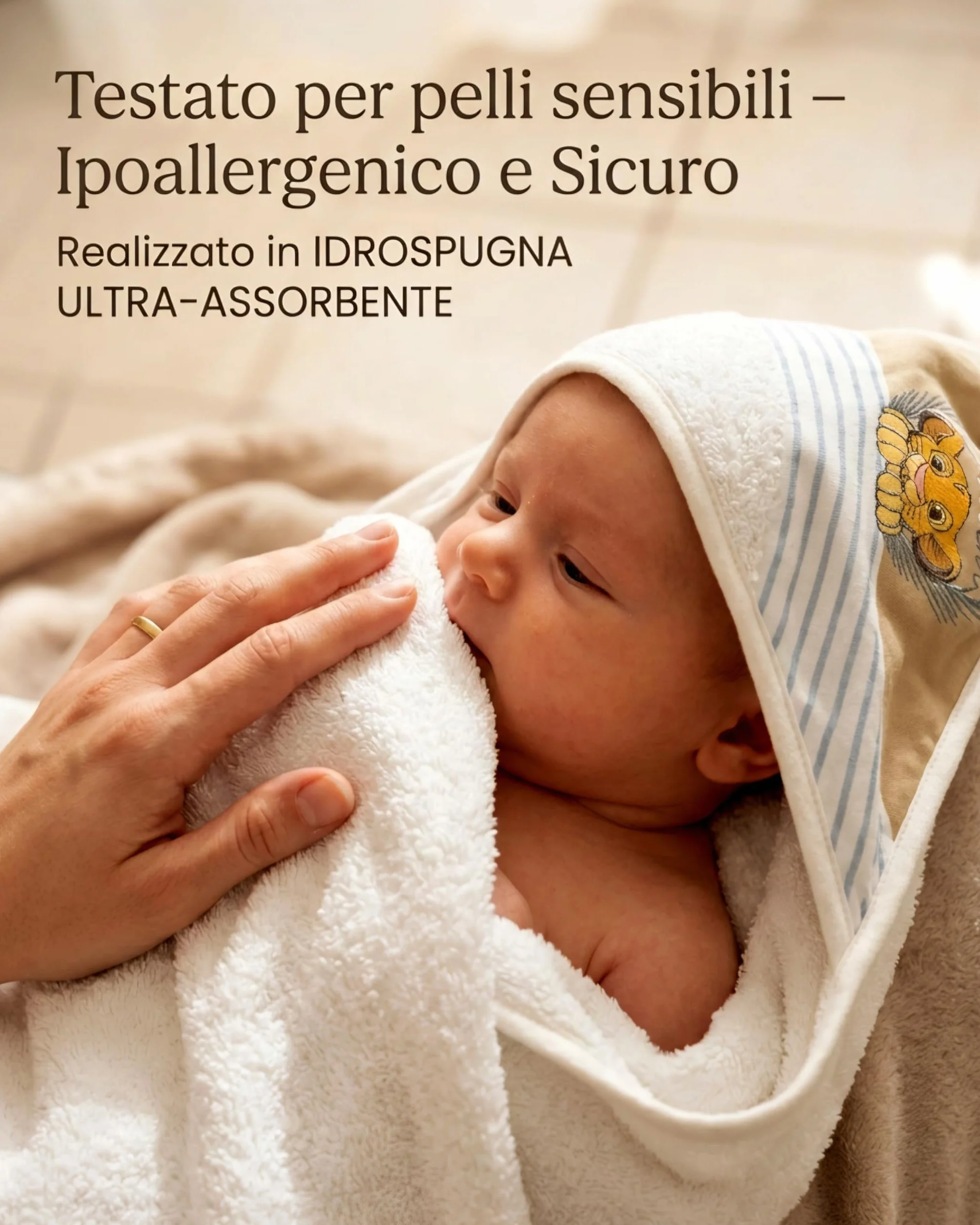 Ellepi Accappatoio Neonato Disney Baby Triangolo 75x75 cm – Idrospugna Innovativa Ultra Assorbente e Morbidissima – Telo Bagno Neonato con Cappuccio Simba e Milù (Simba)