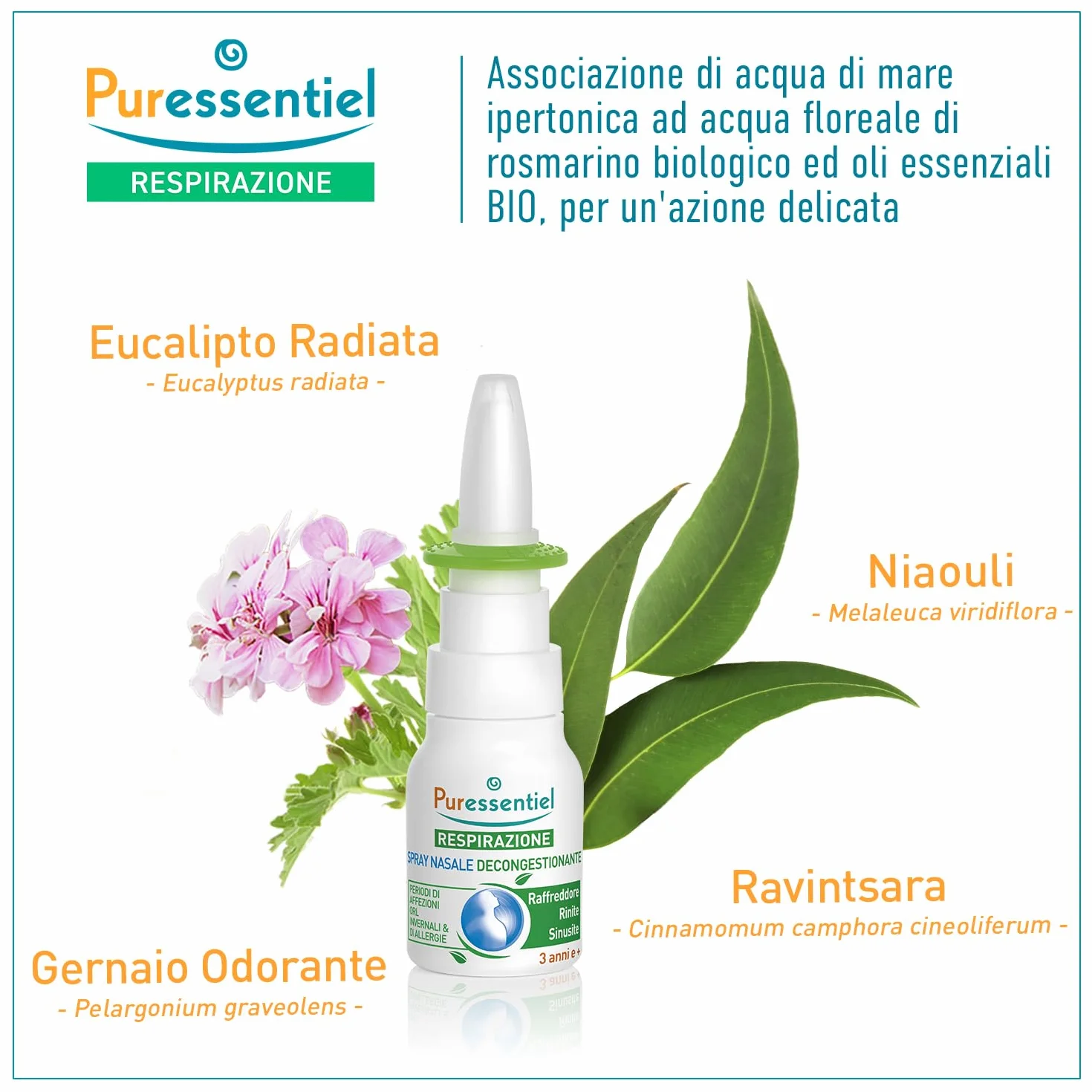Puressentiel – Respirazione – Spray Nasale Decongestionante – Dispositivo medico – Decongestiona sin dai primi minuti - Raffreddore, rinite, sinusite – Formula 100% origine naturale - 15 ml