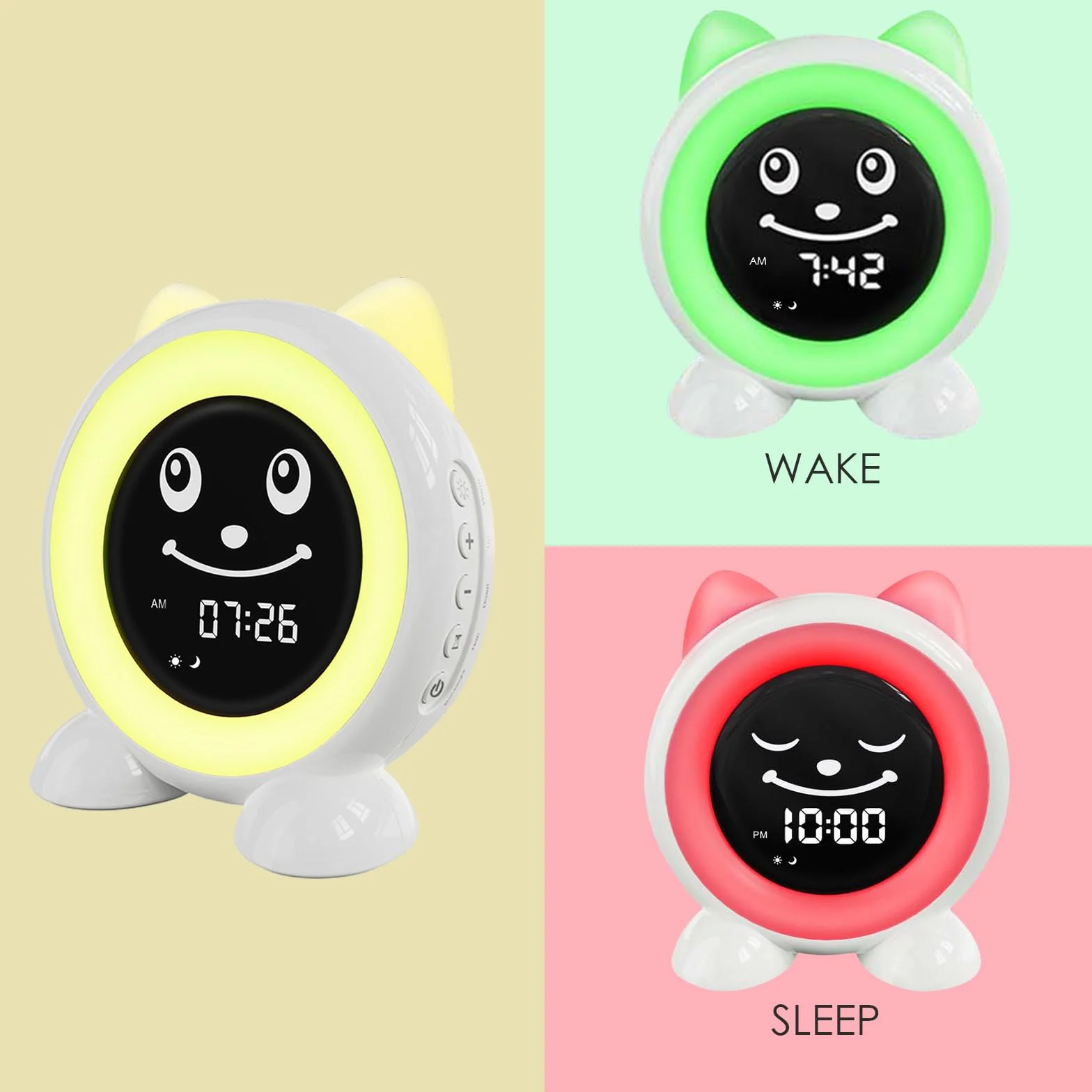 I·CODE Sveglia per bambini, con luce notturna, timer per pisolini, snooze per bambini più piccoli, ragazzi e ragazze (versione a batteria)