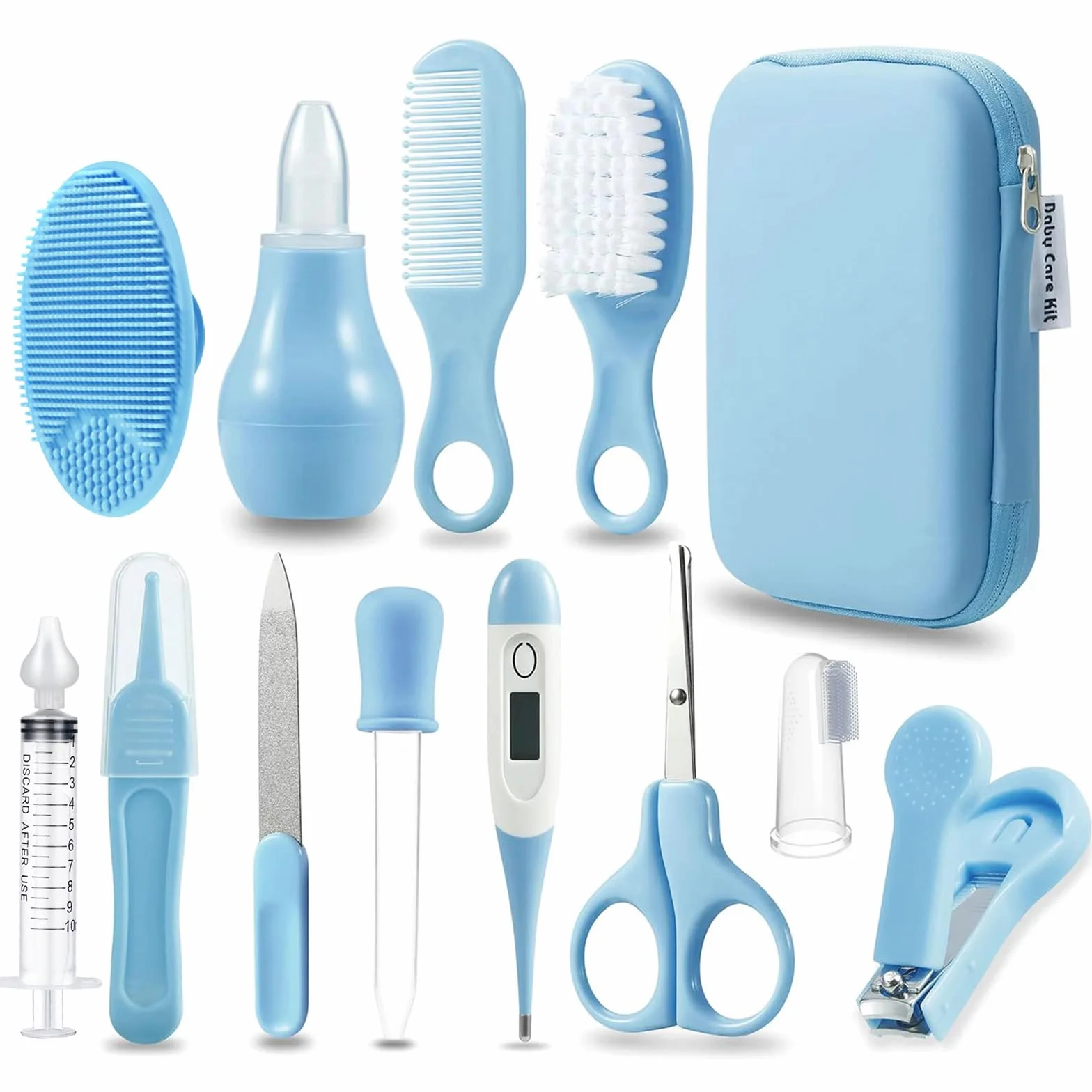 PandaEar Set Per La Salute E La Cura Del Bambino, Set Di Sicurezza Per Bambini Con Pettine, Spazzola, Spazzolino Da Denti Per Le Dita, Set Di Prodotti Essenziali Per La Cura Del Neonato -Blu