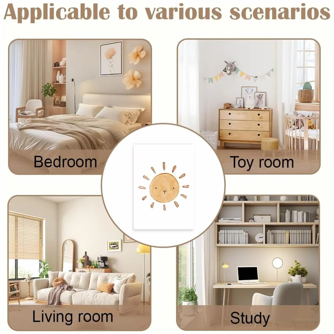 Set di 3 Quadri Tela 21x30cm, Poster Orsacchiotto Nuvole Sole per Cameretta dei Bambini, Stampe Senza Cornice Stile Boho per Decorazione Parete(Stile B)