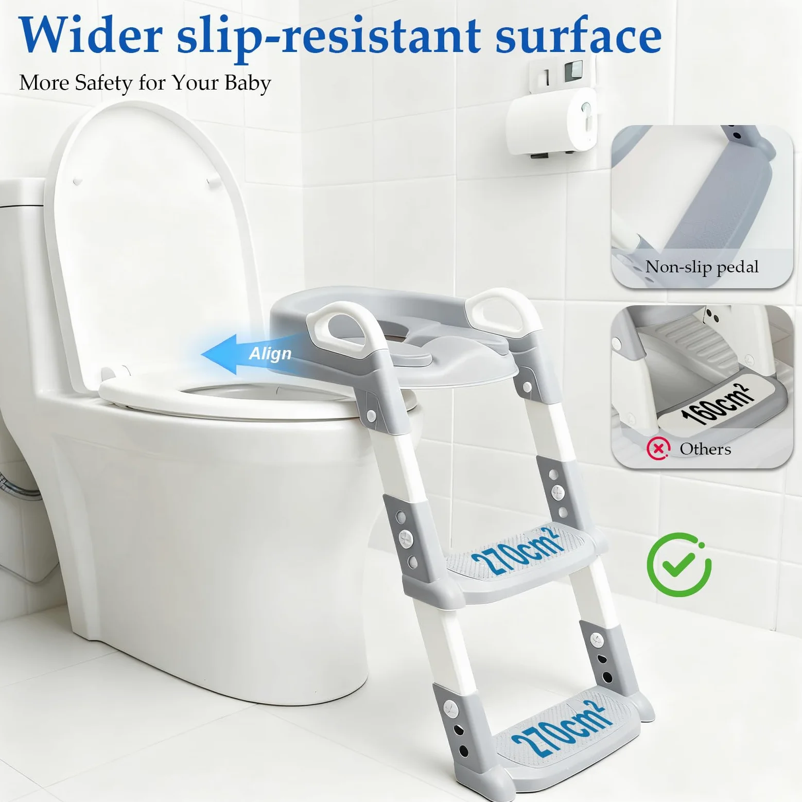 Riduttore WC Bambini 3 in 1 con Scaletta e Cuscino Rimovibile, Altezza Regolabile, Antiscivolo con Rivestimento in PU Morbido, Adattore Water Pieghevole per Addestramento (2-7 anni, Grigio)