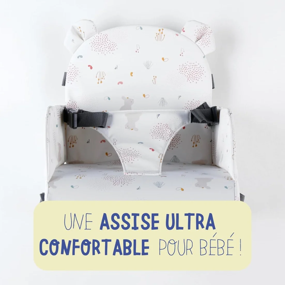 NOUKIE'S - Rialzo Rosa Bianco Bambino da 9 mesi a 3 anni Sedia per Bambini con Schienale e Cuscino- Leggero, Pieghevole e Nomade - Imbracatura, Sicurezza - Impermeabile, sfoderabile e lavabile - Max