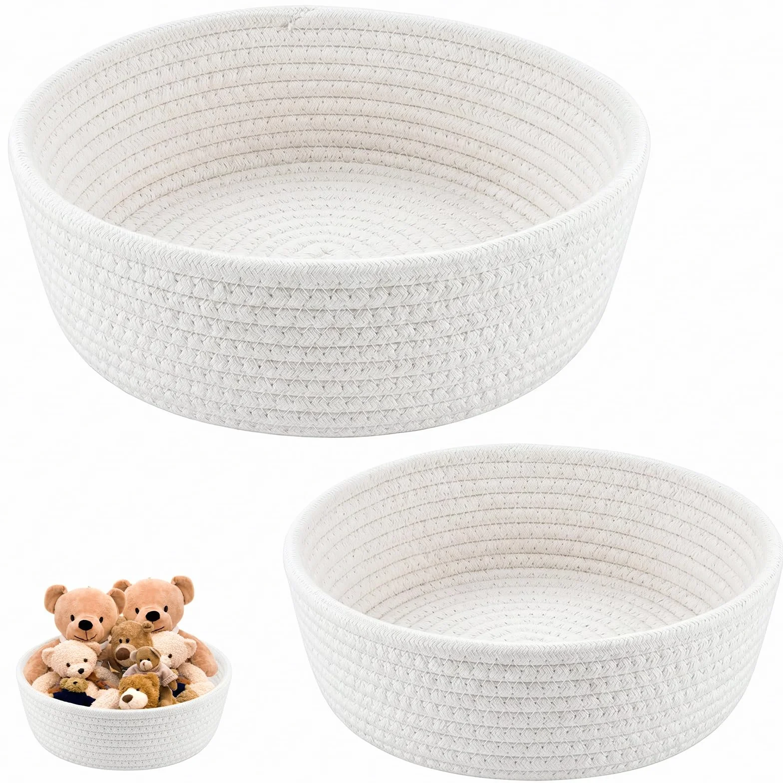 2 pezzi Cestino Portaoggetti in Corda di Cotone Intrecciata Set, Cestini in Corda di Cotone, Adatto Decorazione Stoccaggio Camere da Letto, Soggiorni Uffici (Bianco)