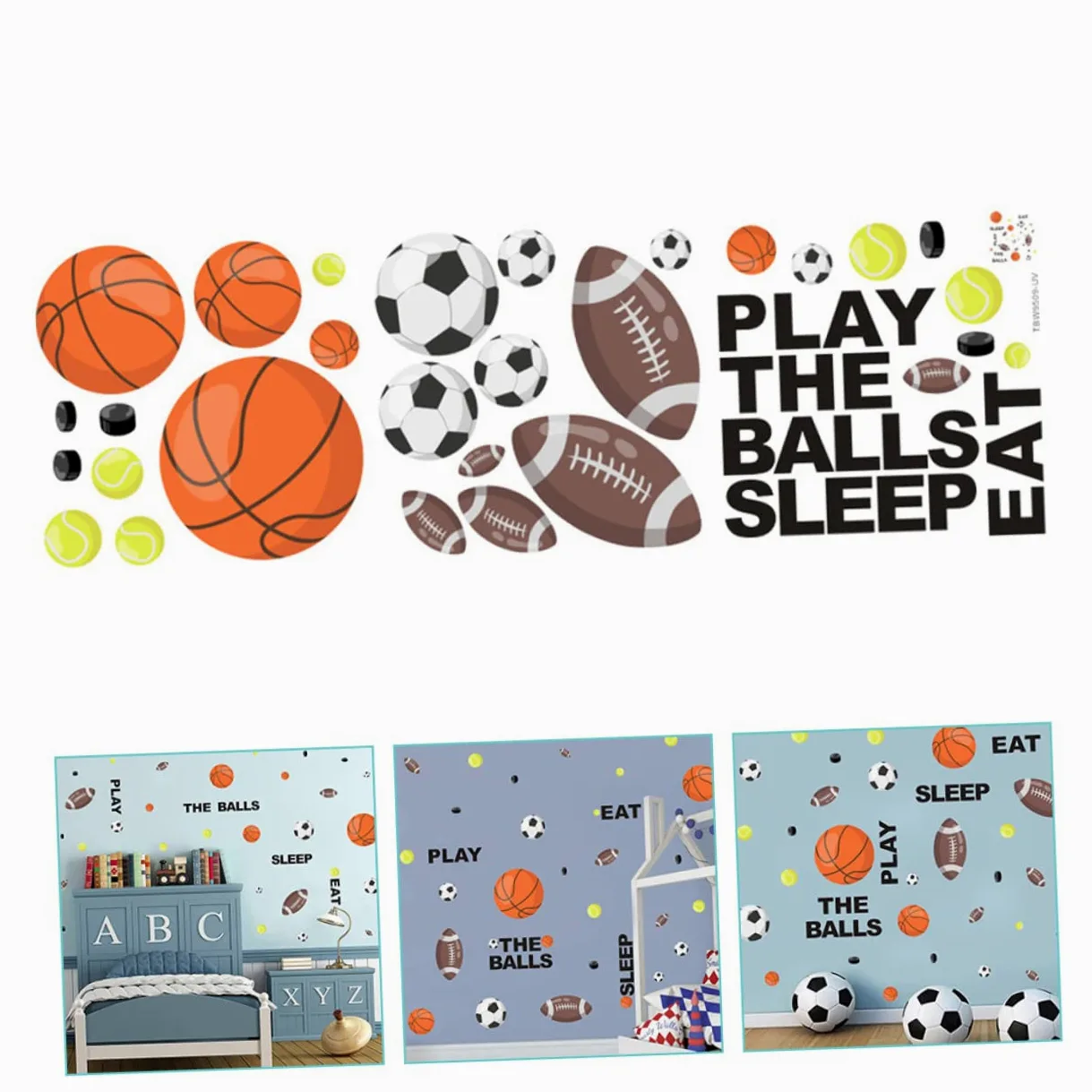 Toyvian 3pezzi Adesivi Murali Sportivi Per Ragazzo Ragazza Decalcomanie Rimovibili Per Decorare Camerette Con Palloni Da Calcio e Basket Facili Da Applicare e Rimuovere Perfetti Per
