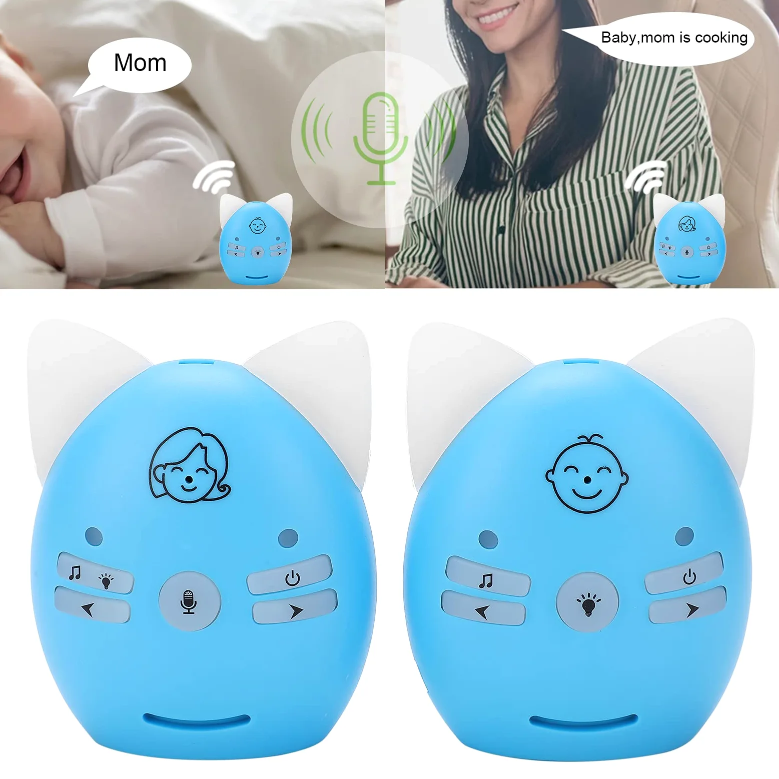 Cryfokt Baby Monitor Wireless, Monitor Audio Digitale con Conversazione Bidirezionale, Luce Notturna, Tecnologia FHSS, Portata da 200 a 300 Metri per Casa e Asilo Nido (Spina europea)