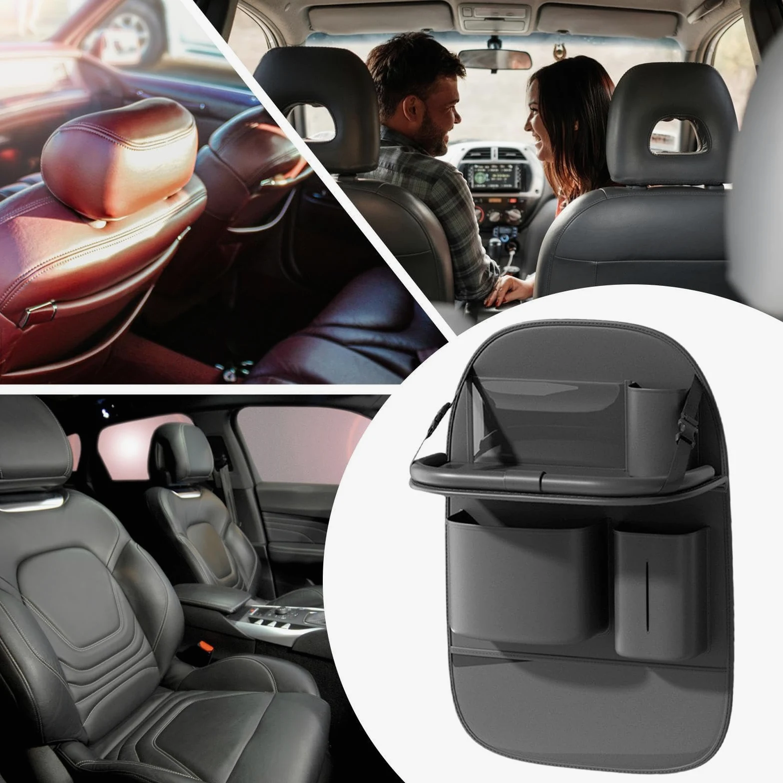 Organizzatore per seggiolino auto | Vassoio da pranzo per auto – Organizzatore per telefono e bicchiere per viaggi, viaggi stradali, uscite familiari, furgoni, e viaggi giornalieri