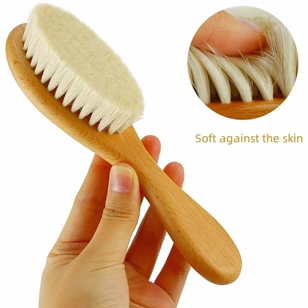 Spazzola Neonato, Set Di 2 Spazzole Legno Naturale Marrone, Setole Capra Morbide, Lunghezza 15Cm Larghezza 4Cm Per Bambini