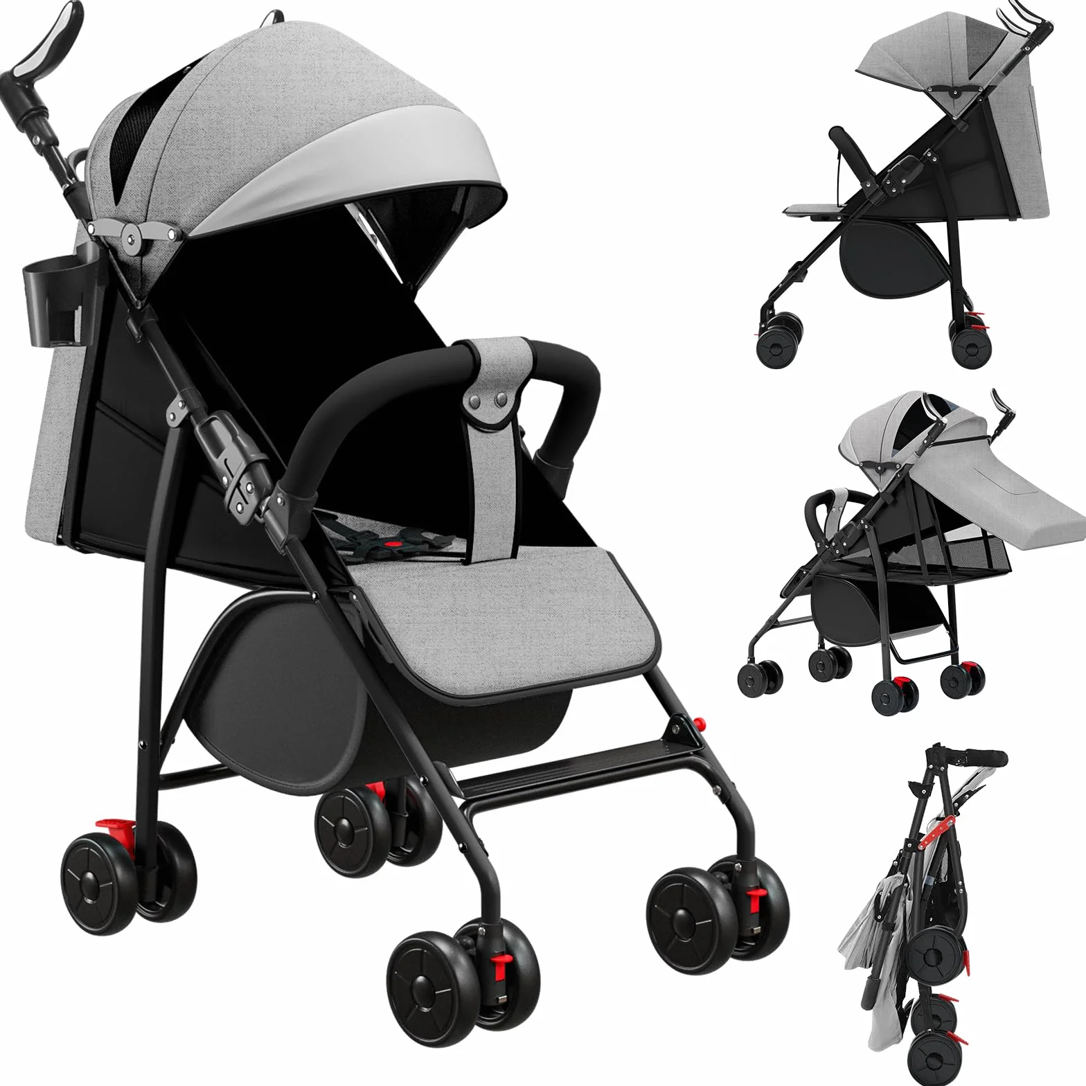 OHMG Passeggino Leggero e Compatto,Passeggini compatti Confortevole,Passeggino Sport Per Bambin,Pieghevole,25kg,Chiusura una Mano,UPF 50+,Zanzariere,Cinture di sicurezza a 5 punti