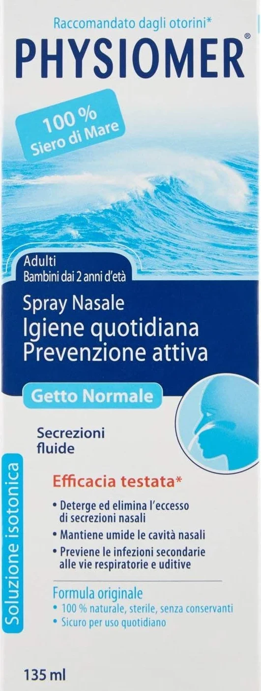 Physiomer® Getto Normale Spray Nasale 135 ml - Naso chiuso e che cola - 3in1: Libera │ Allevia│ Ripristina - Acqua di mare pura al 100%│ Dai 2 anni di età