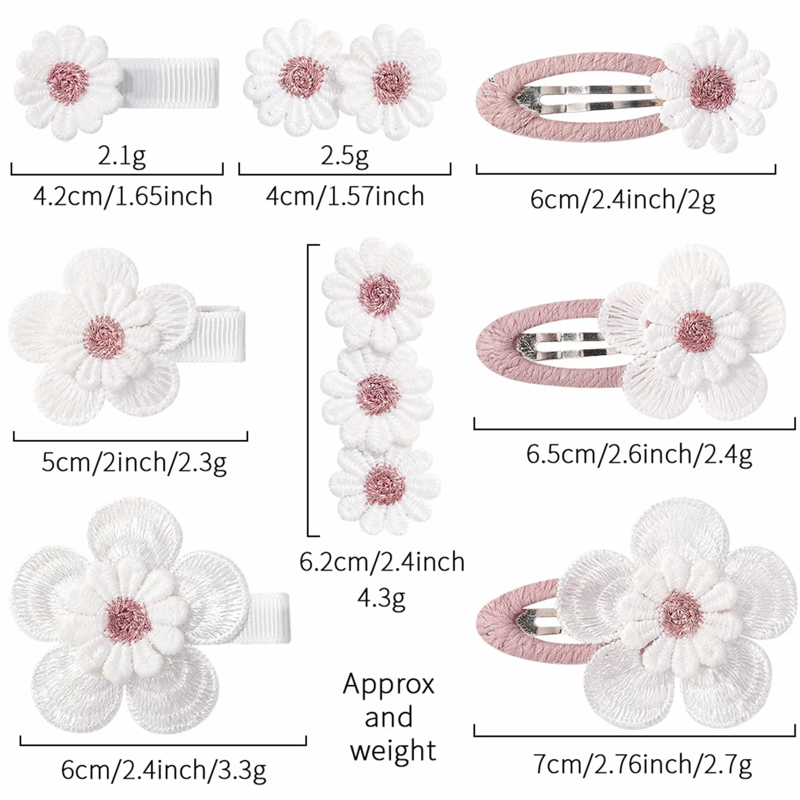 Haiki, confezione da 2 fermagli per capelli in tessuto, fermagli per capelli a forma di fiore, mollette per capelli in tessuto, ornamenti per capelli per bambini, fermagli per capelli comodi