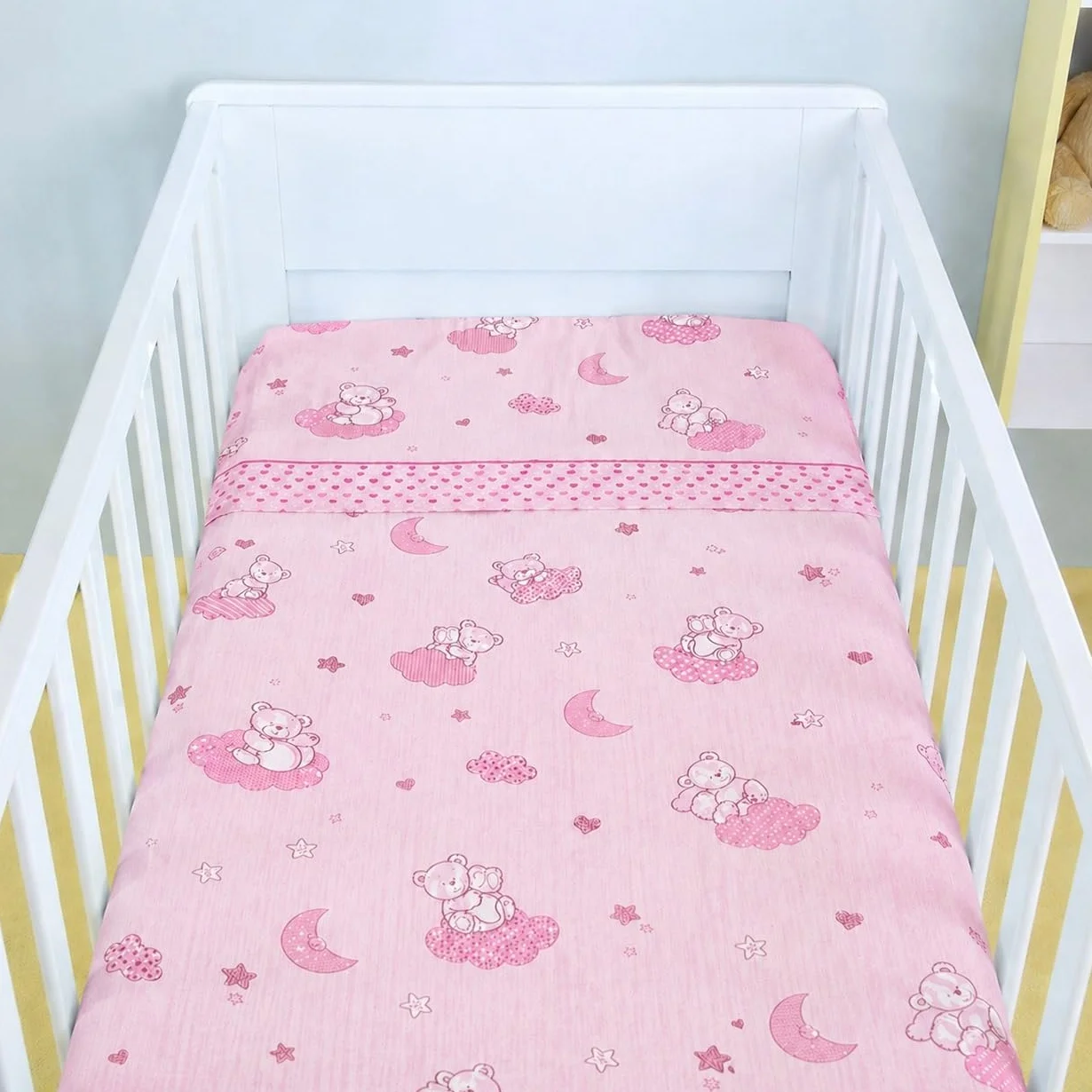 Corredocasa Completo Lenzuola Neonato per Culla - Set di Lenzuola Stampato Sotto Sopra e Federa con Disegni Assortiti Made in Italy, Disponibile in Cotone e Flanella (Rosa, Cotone)