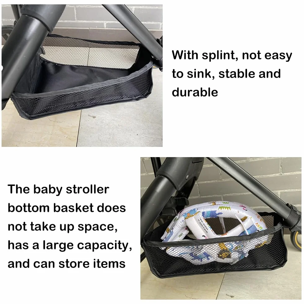 Cestino per Passeggino, Borsa a Rete Portatile per Passeggino, Carrozzina Cestino Inferiore, Borsa Portaoggetti Universale, Fondo da Appendere del Passeggino, per Riporre Prodotti Del Bambino, Nero