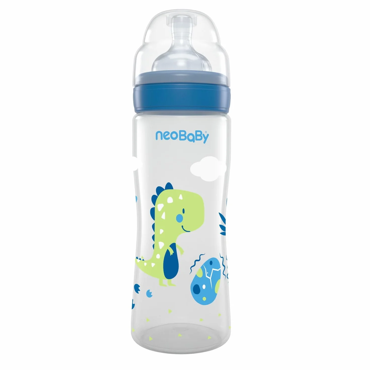 Neobaby Biberon PP Anticolica 4 Mesi + da 330 ml, Biberon con Tettarella in Silicone Morbida e Flessibile, Adatto per Allattamento Misto, Flusso Veloce, Blu