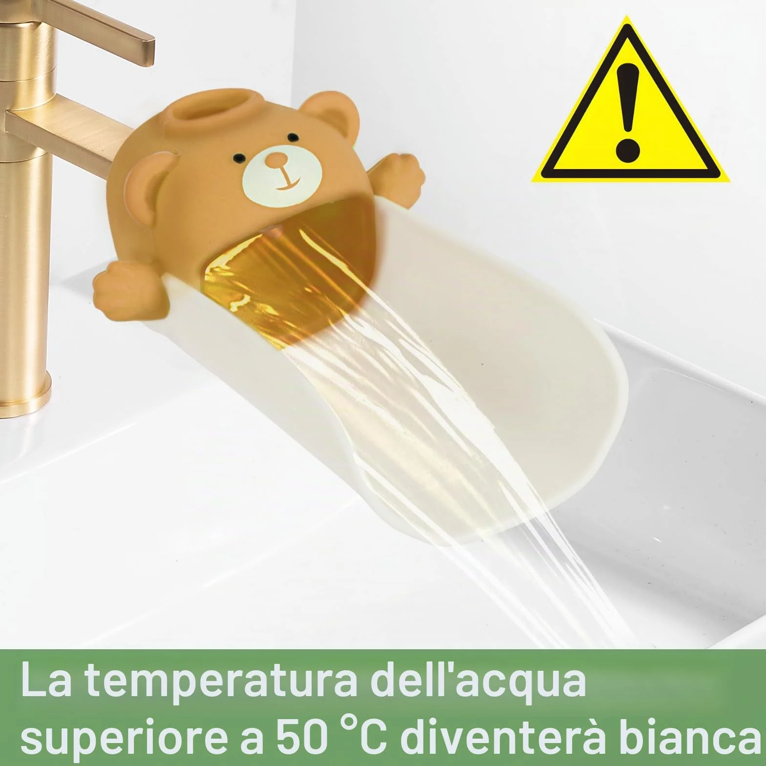 Estensore Rubinetto Bambini,Con effetto sensore di temperatura, Prolunga Per Rubinetto Per Bambini, Prolunga per rubinetto in silicone, Extender Rubinetto Bambini Kids Babies (Marrone)