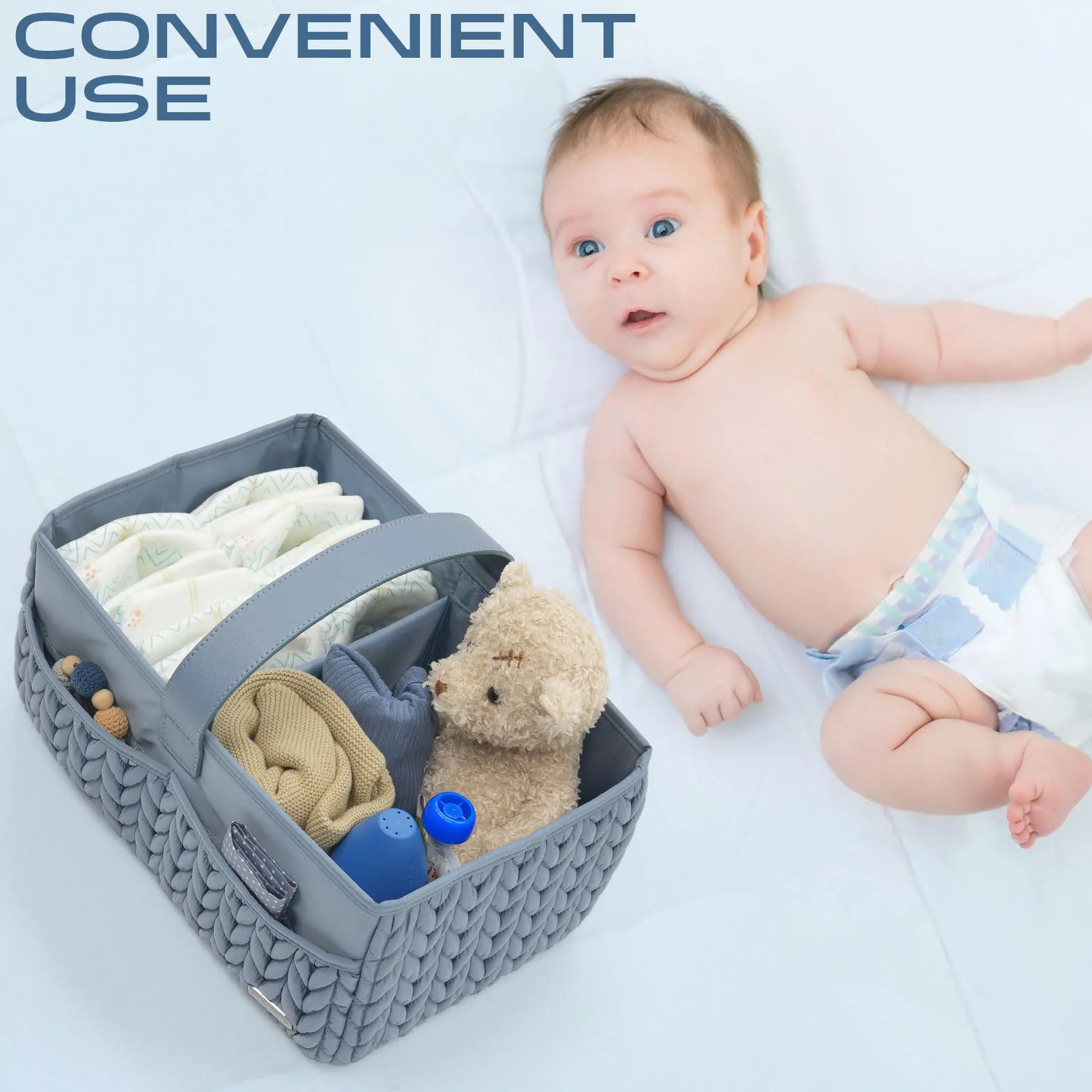 Organizer per pannolini, cestino portaoggetti portatile per neonati essenziali, cestino regalo per baby shower, cestino per fasciatoio, must have per ragazzi o ragazze, cestino per pannolini