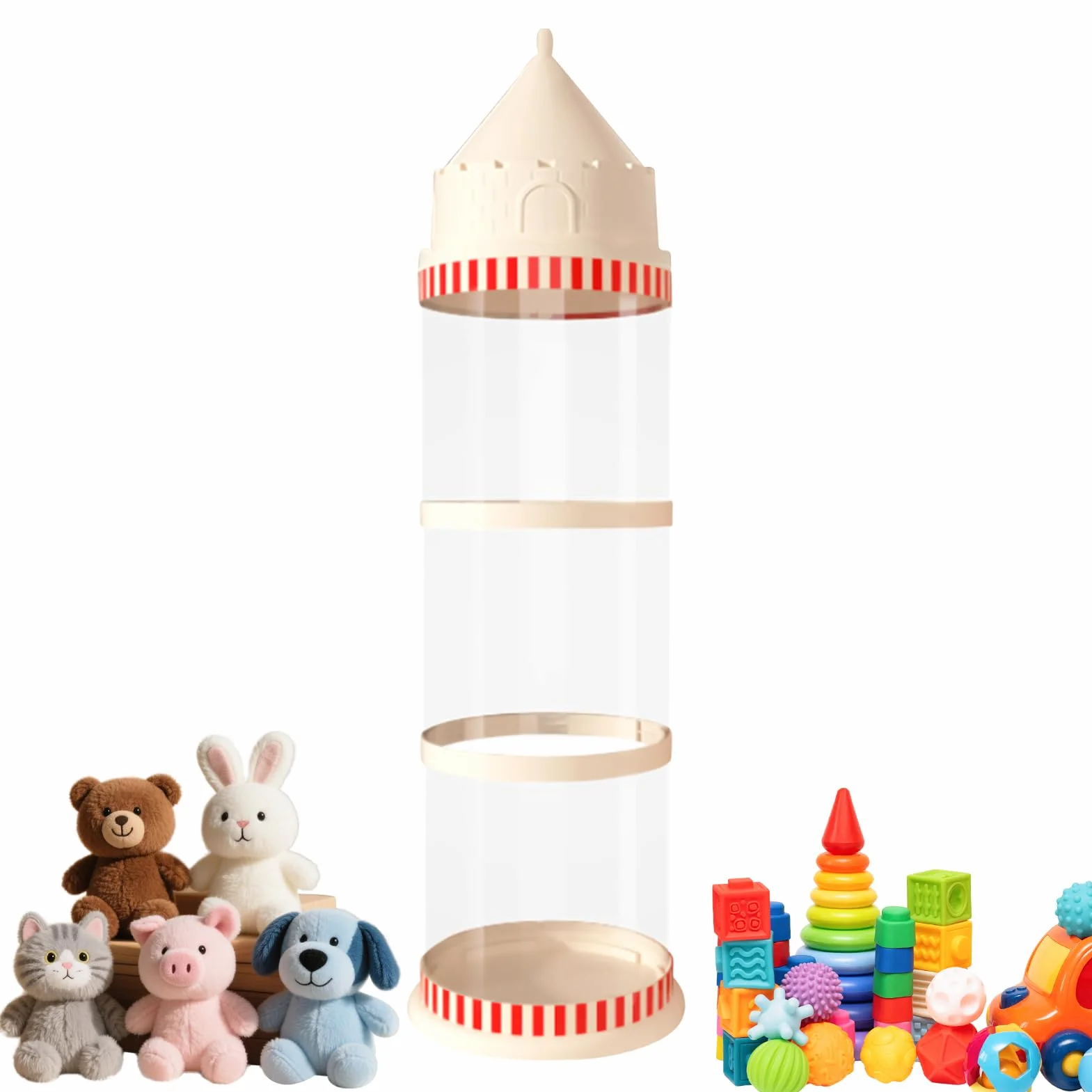 Tubo Contenitore per Peluche,Organizzatore Trasparente Giocattoli Bambini - Tubo Giocattolo Decorativo A Castello Antipolvere Per Aula Soggiorno Camera Dei Bambini Stanza Dei Giochi