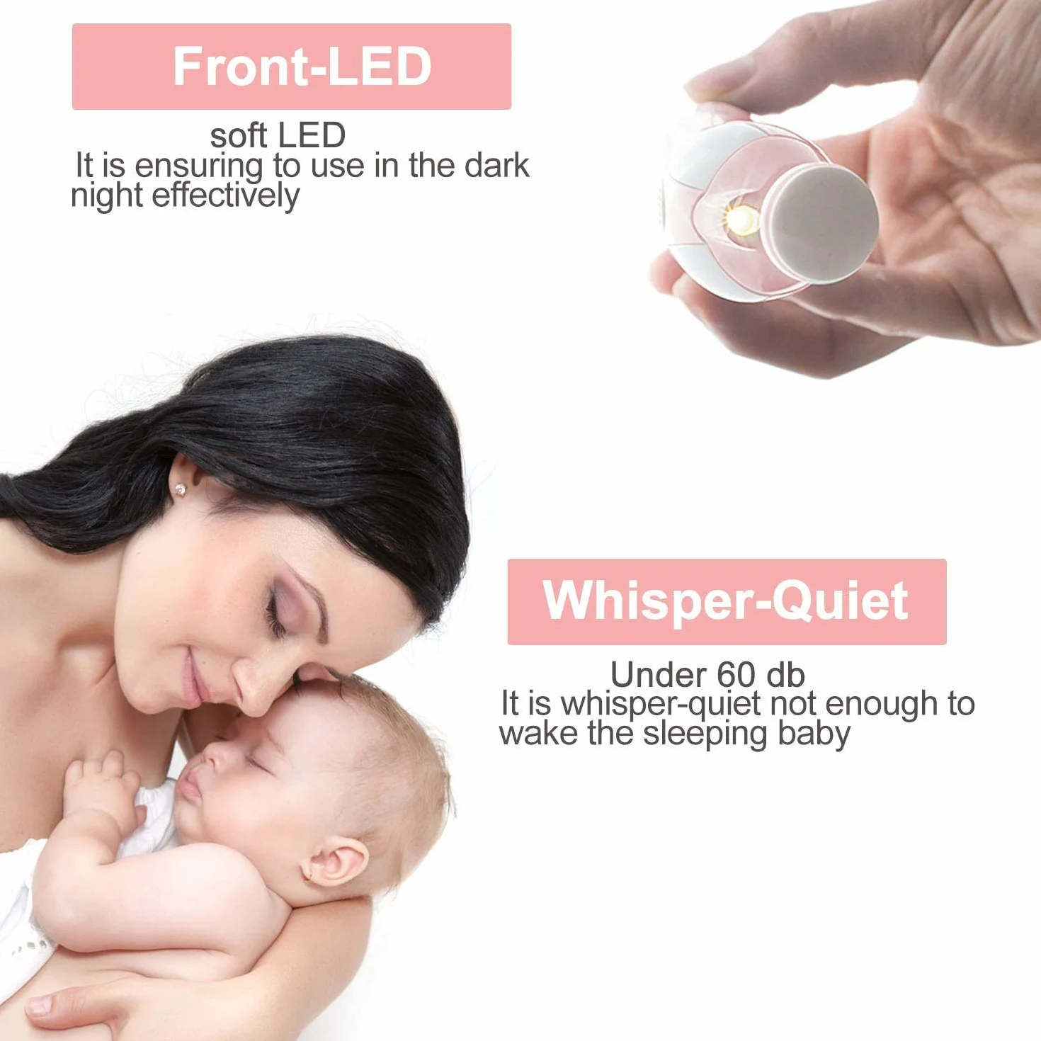 WADEO Tagliaunghie Neonati Elettrico, Lima Unghie Neonato Batteria Operato, Nail Trimmer per Bambini con LED Frontale & Silenzioso, Strumenti Sicuri per Cura Unghie Neonati