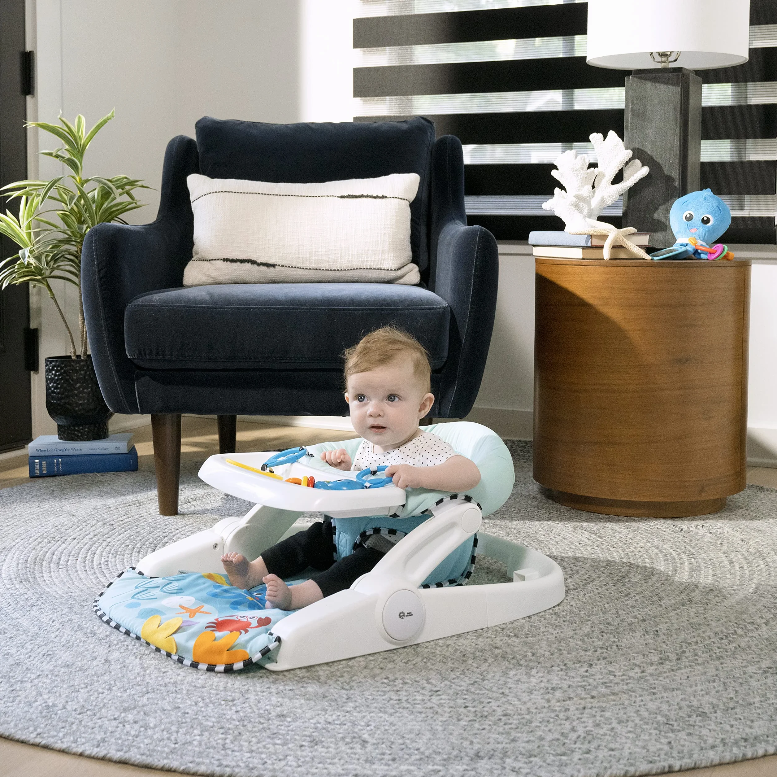 Baby Einstein, Seggiolino da pavimento 2 in -1 Sea of Support, con vassoio rimovibile e giocattoli