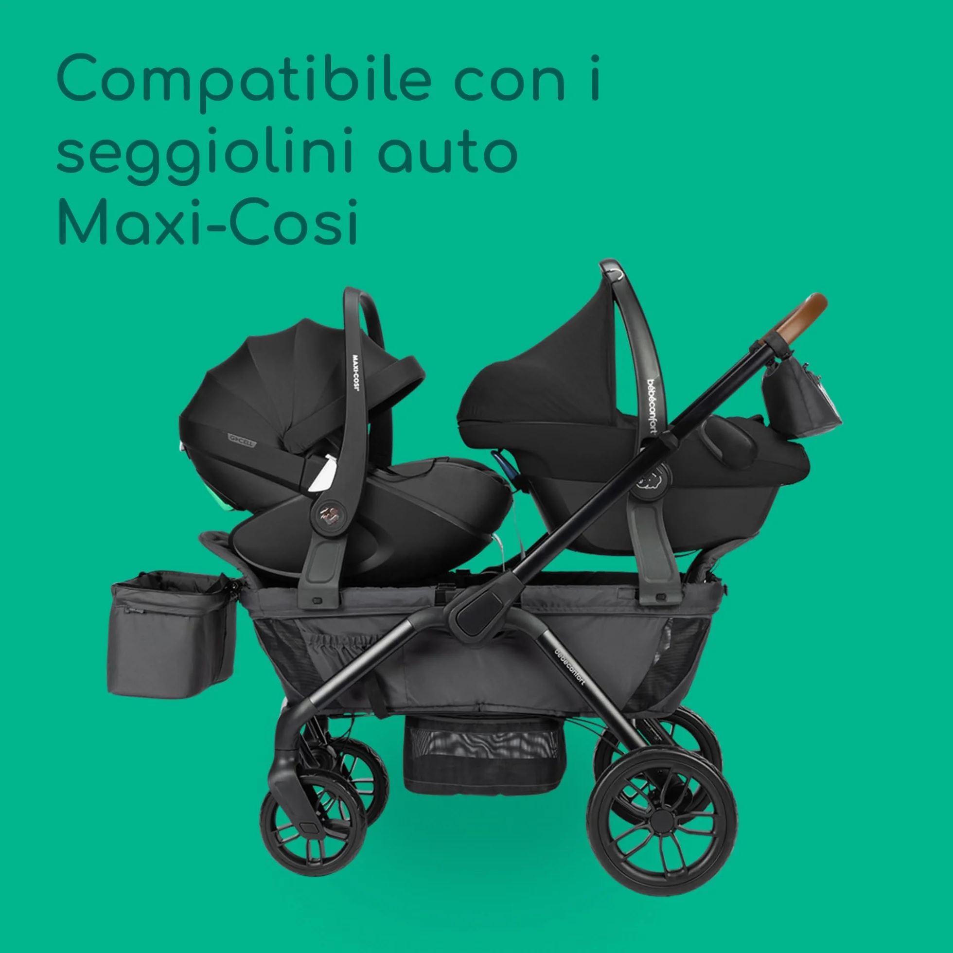 Bebeconfort Helios, Passeggino Gemellare dalla Nascita, 0-4 Anni, 0-22 kg, 2 Sedute Faccia a Faccia, Ruote Larghe All-Terrain, Compatto da Chiuso, Carretto bambini, Capottina, Mineral Graphite