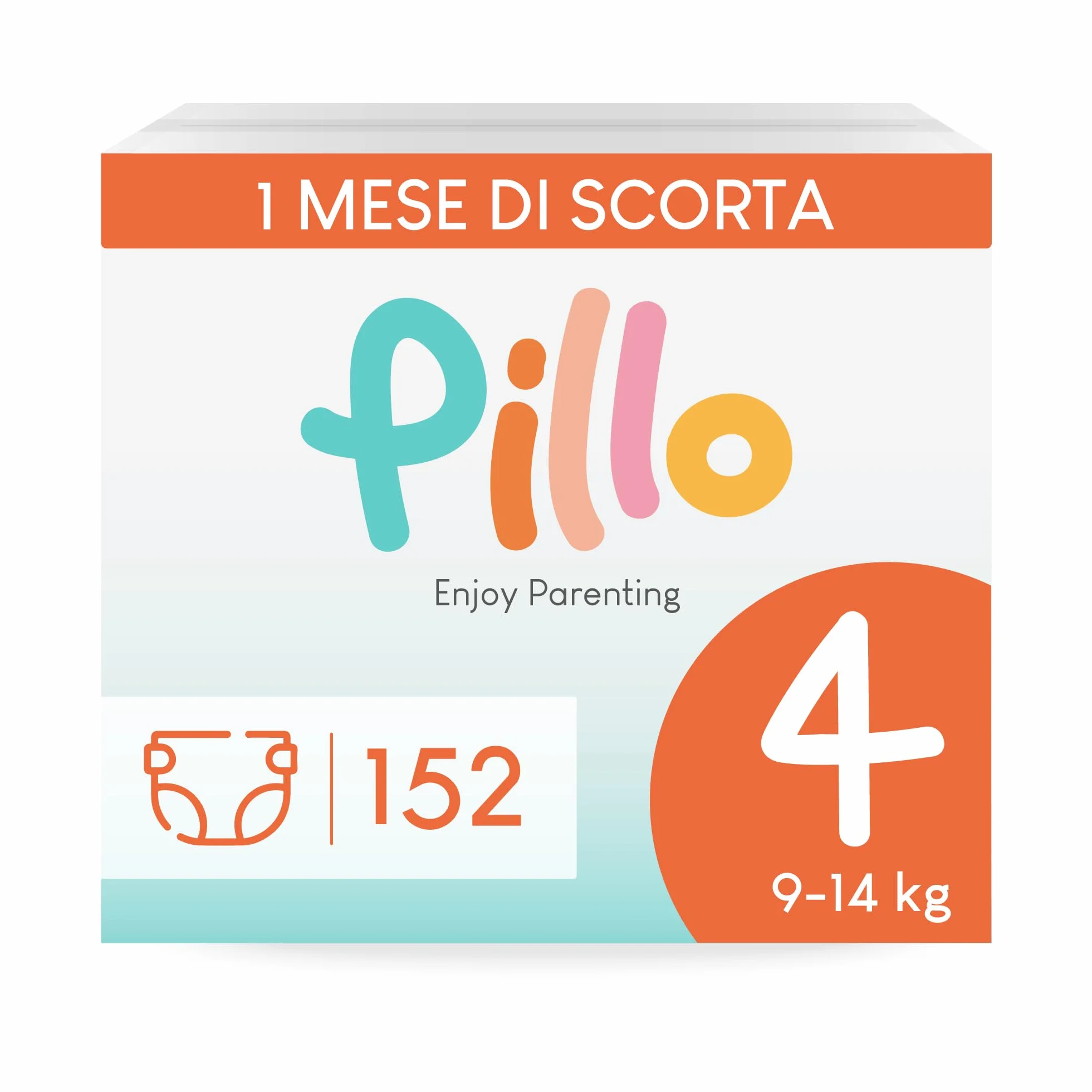 Pillo Pannolini Taglia 4 - Scorta da 152, 4 Confezioni da 38 - Maxi (9-14 kg) - Prima Infanzia