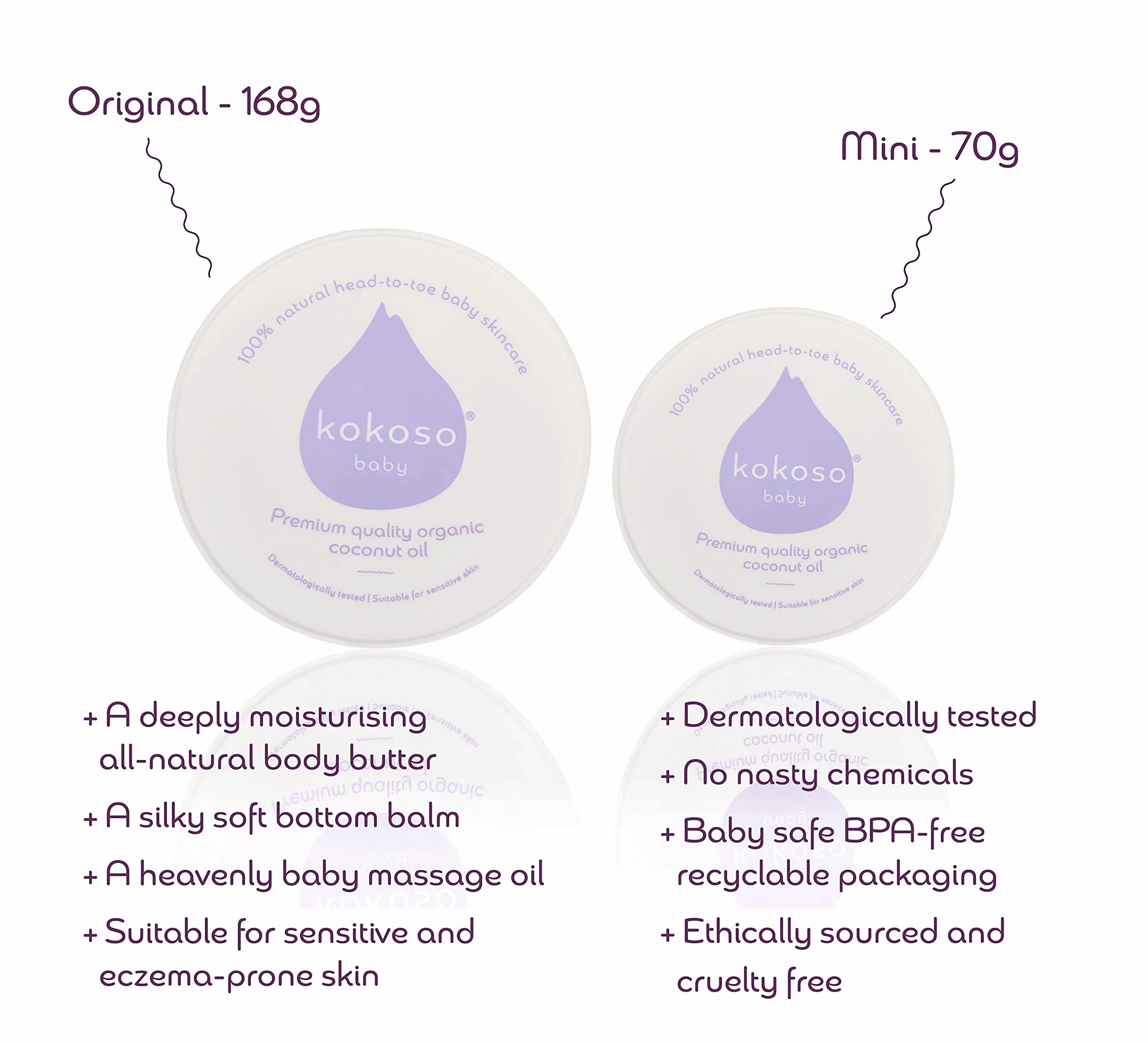 Kokoso Olio di cocco biologico per bambini – Olio idratante 100% naturale per il massaggio del bambino, pelle secca, sensibile e normale – 168g