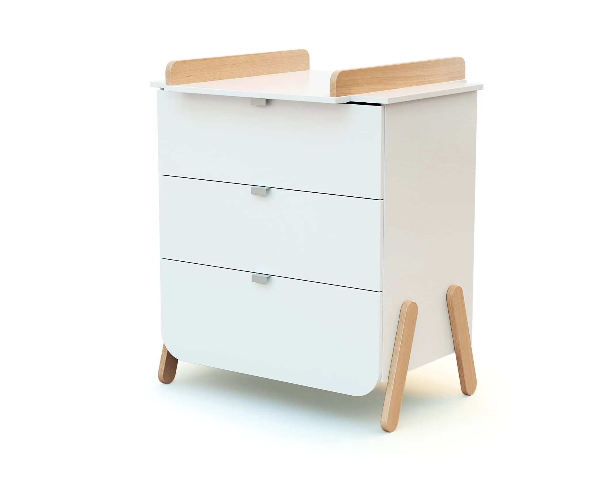 AT4 - Cassettiera fasciatoio 3 cassetti in legno PIRATE bianco e faggio|Piano fasciatoio rimovibile incluso|79 x 66 x 84,5 cm|Per la cameretta dei bambini