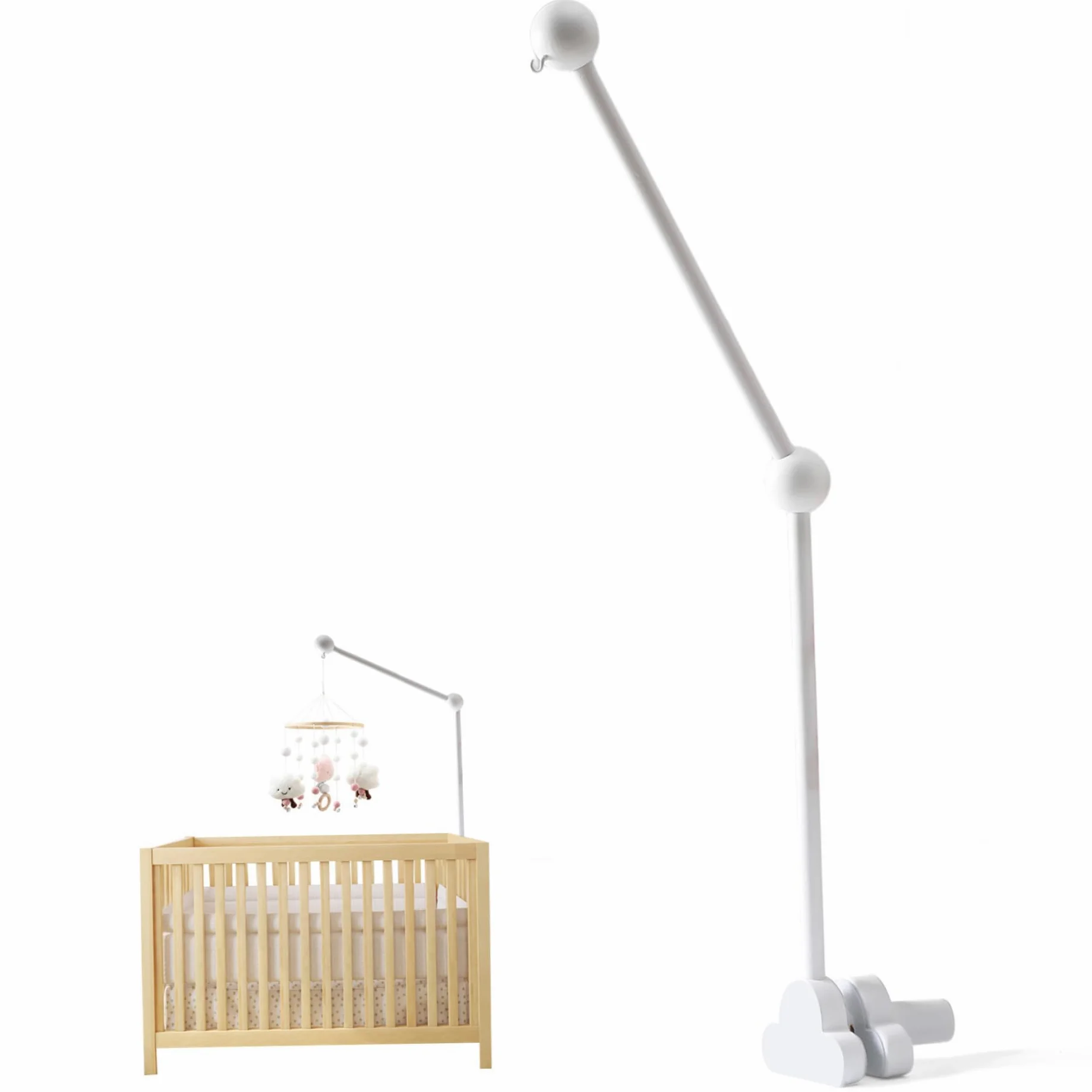 Braccio mobile per culla, gancio per giostrina in legno, supporto girevole per culla con base regolabile, supporto per doccia..