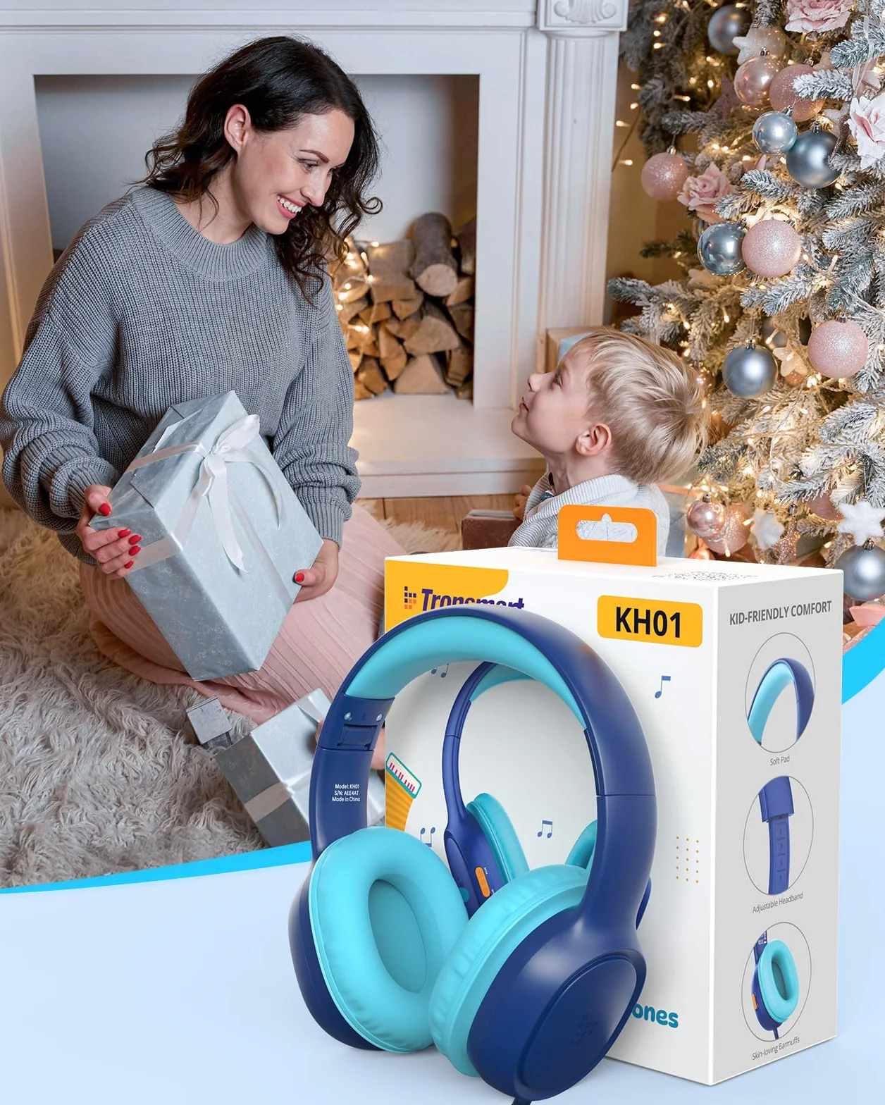 Tronsmart Cuffie Sovraurali Pieghevoli per Bambini, Volume Sicuro 85/93 dB, Suono Chiaro e Morbido, Jack da 3,5 mm per Bambini con Cavo, per Apprendimento e Intrattenimento