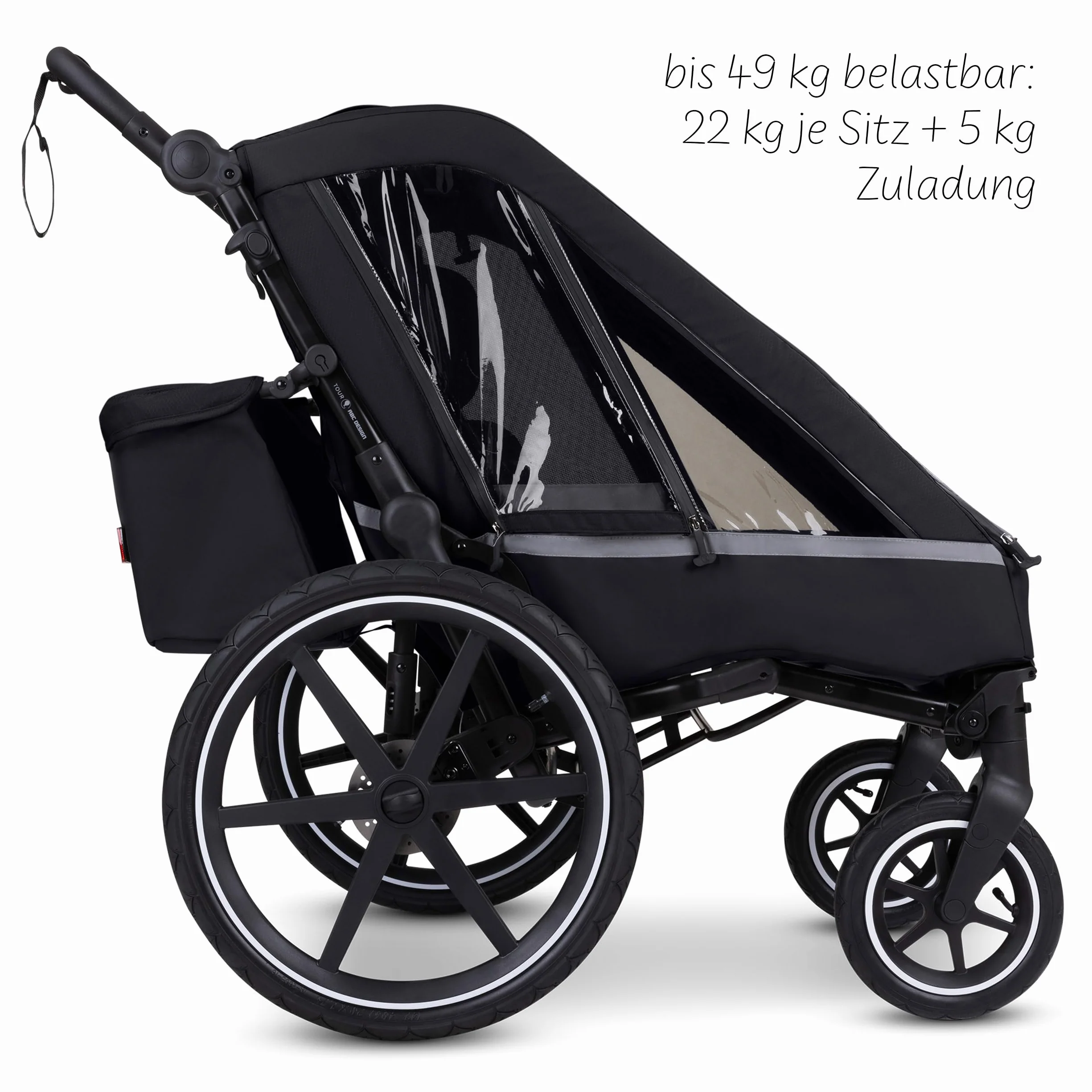 ABC Design Rimorchio per bicicletta 3 in 1 Tour con 2 sedili confortevoli e ruote pneumatiche – Ink