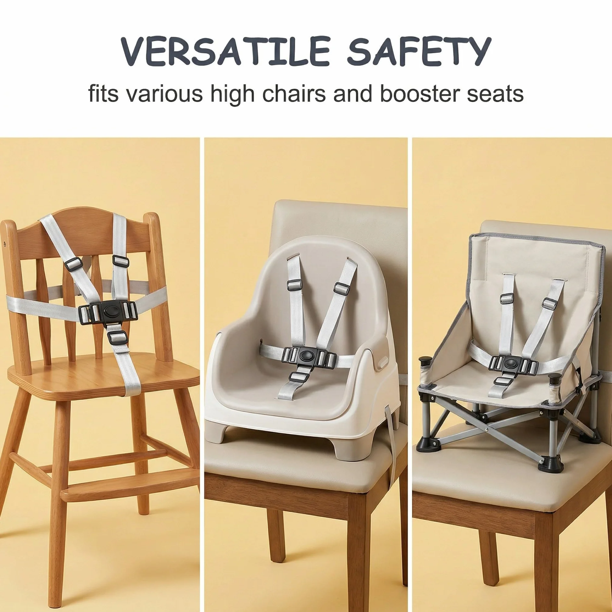 Cintura di Sicurezza a 3 Punti per Seggiolone Pappa, Imbracatura di Ricambio Universale e Regolabile, Cinghia di Protezione per Passeggino, Carrozzina e Sedia Bumbo (Grigio Bianco)