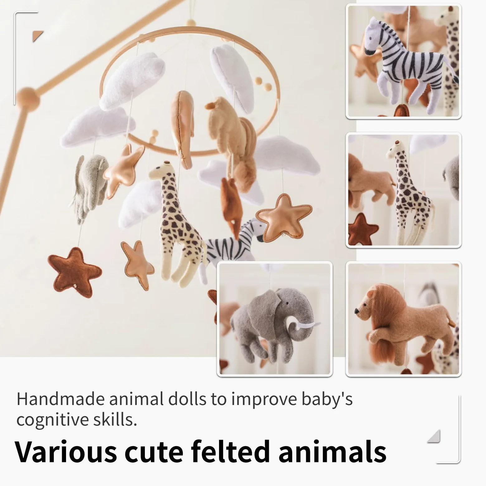 Safari - Giostrina per culla per bambini, realizzata a mano, in feltro, decorazione per la cameretta dei bambini e come regalo per la doccia