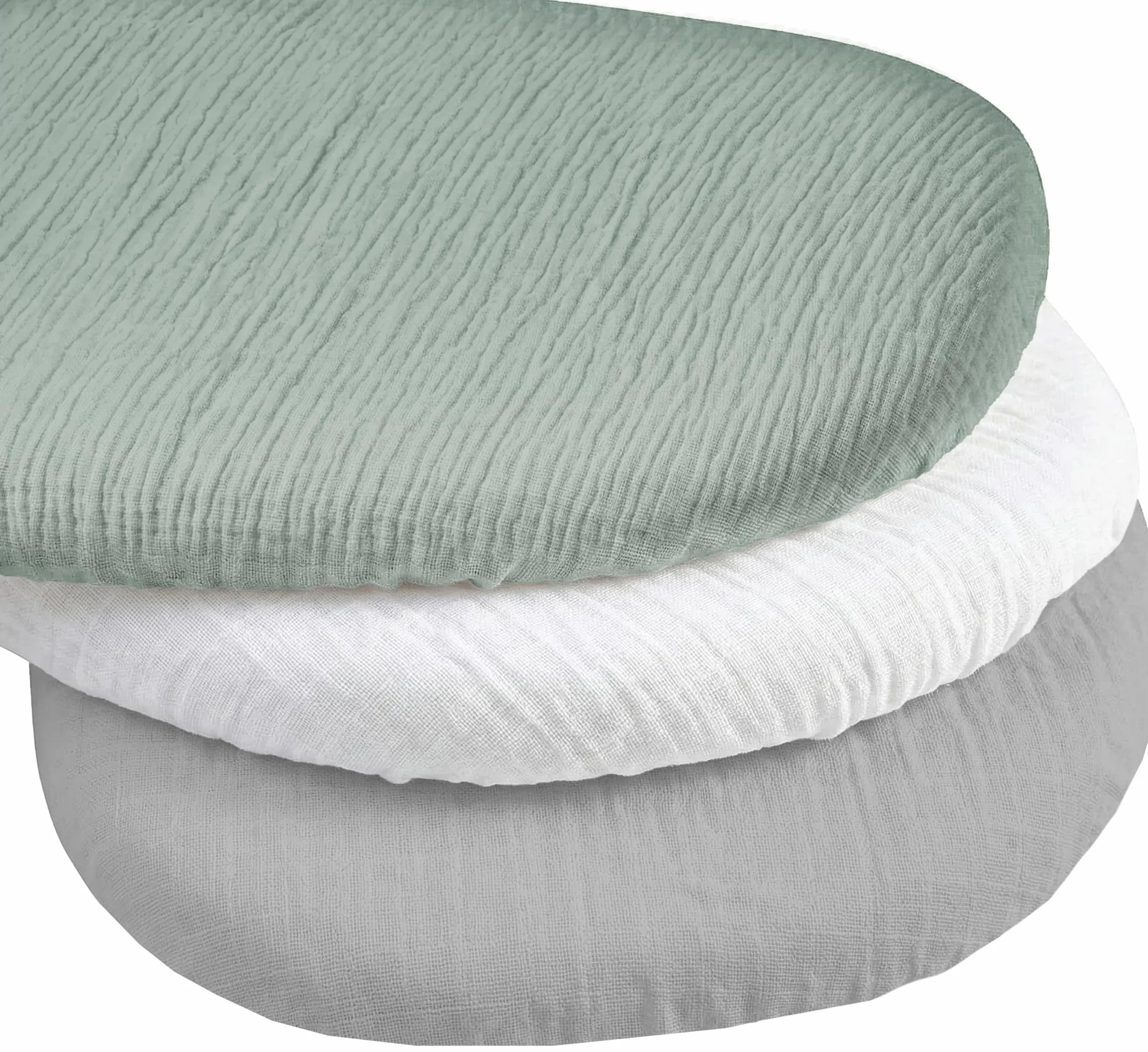 Medi Partners Lenzuola Lettino Culla 86x40 Set 3 Lenzuolo Navicella Neonato Carrozzina con Angoli - 100% Cotone Mussole Passeggino Materasso Fitted Sheet Coprimaterasso (Oliva-Bianco-Grigio)