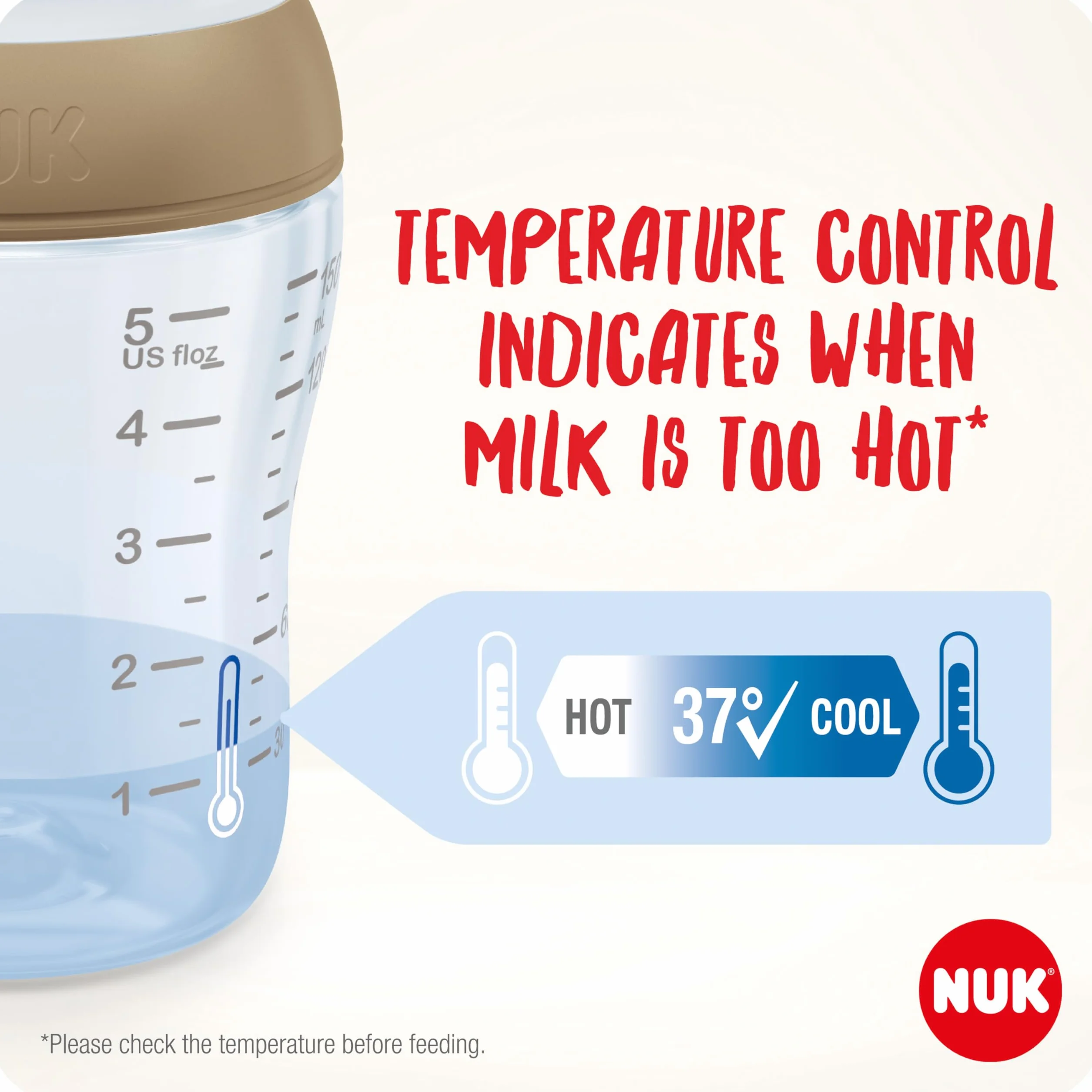 NUK biberon Perfect Match | 0+ Mesi | Si adatta al palato del bambino | Controllo della temperatura | Sfiato anti-colica | 150 ml | Senza BPA | Tettarella piccola in silicone | Arcobaleno