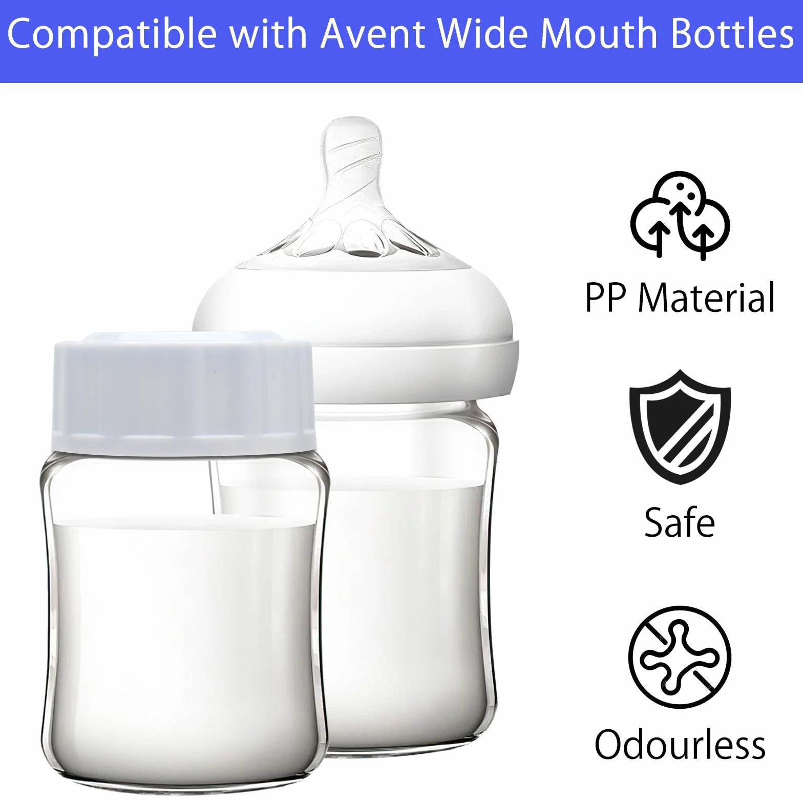 Tappi per biberon Avent, 6 tappi per bottiglie da viaggio, compatibili con bottiglie a collo largo, colore bianco, per biberon