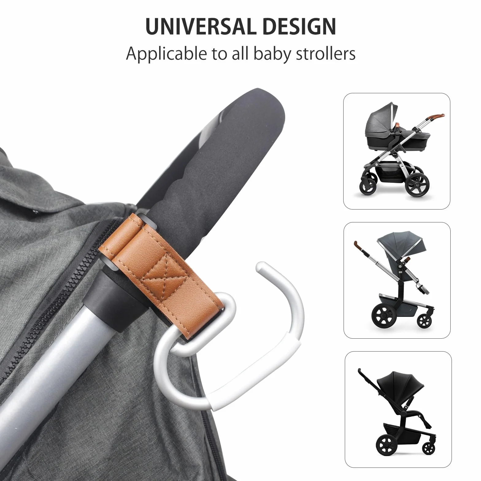Vihir Passeggino Gancio per Borse, Grande Passeggino Gancio Universale, Accessori Passeggino, Pelle PU + Lega di Alluminio+Silicone Anti Scivolo Protettiva