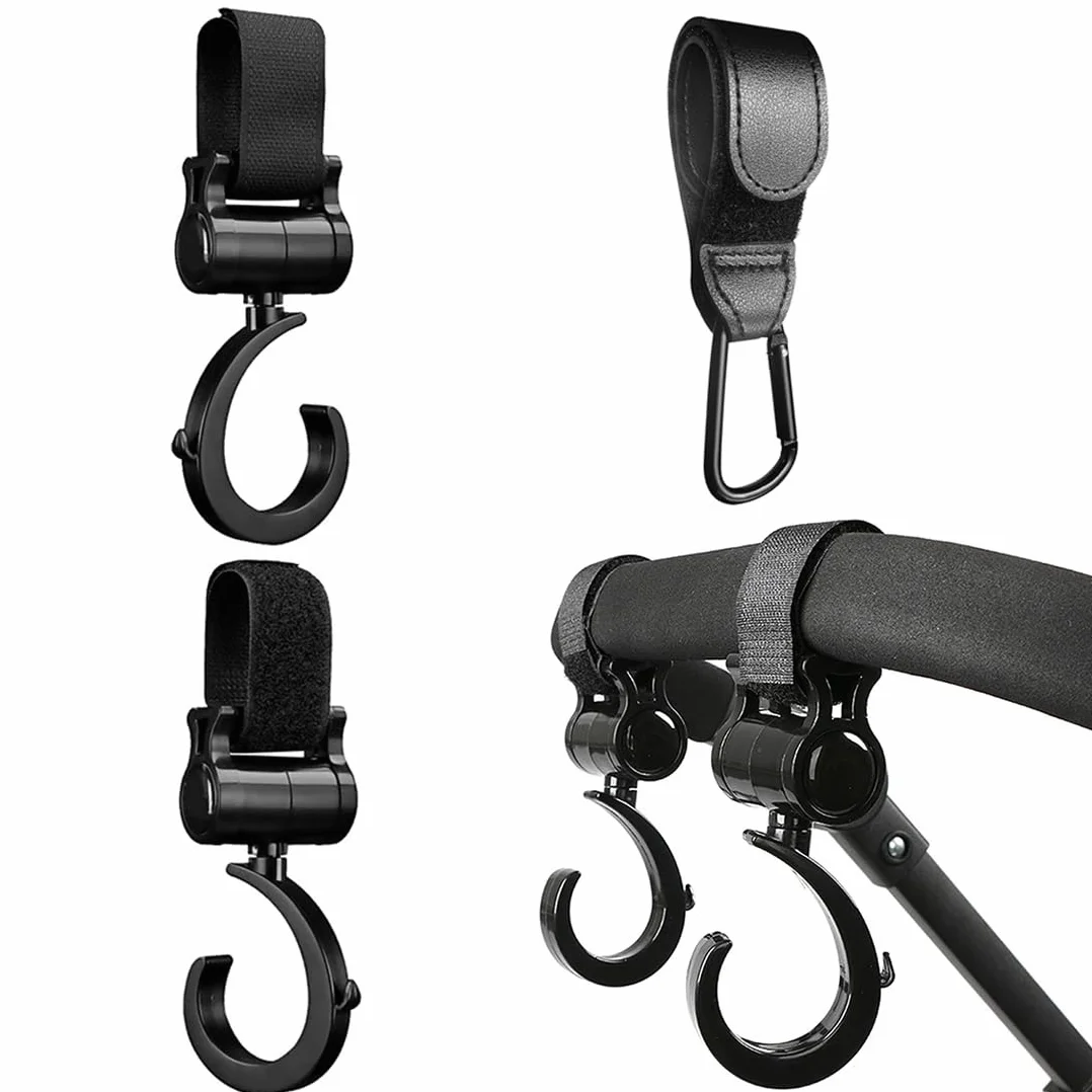 JEYORZY 3 Pezzi Ganci Passeggino Rotanti, Ganci per Passeggino Gancio per borsa della spesa,Universali Passeggino Leggero Rotanti Appendi,Leggero E Resistente, Appendi Sacchetti Borsa Zaino