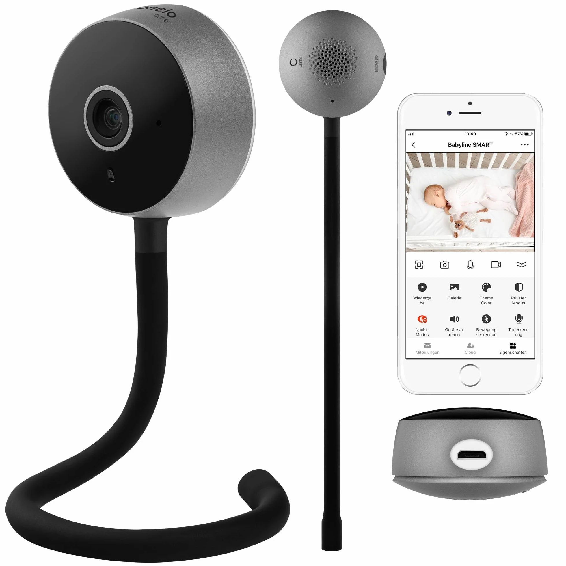 Lionelo Care Babyline Smart Smart, Baby Monitor, Baby Camera Wi-Fi, Applicazione mobile, Rilevazione di movimento e rumore, Visibilità al buio