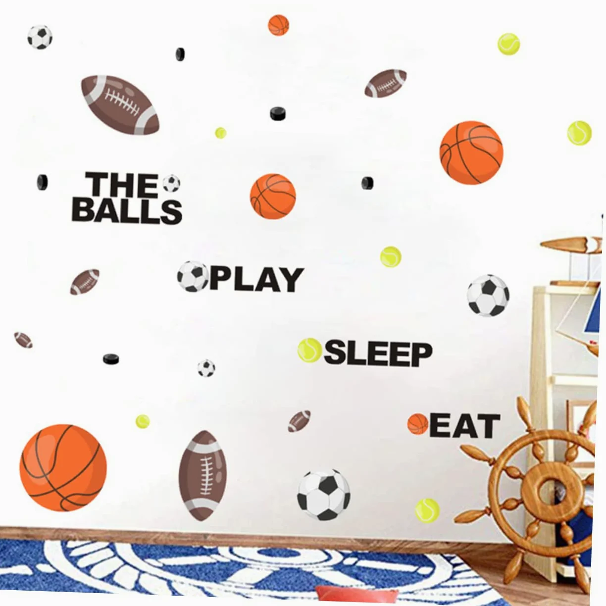 BESTonZON 3pezzi Adesivi Murali Sportivi Per Ragazzo Ragazza Decorazioni Rimovibili Con Palloni Da Calcio e Basket Stickers Creativi Per Cameretta Facili Da Applicare