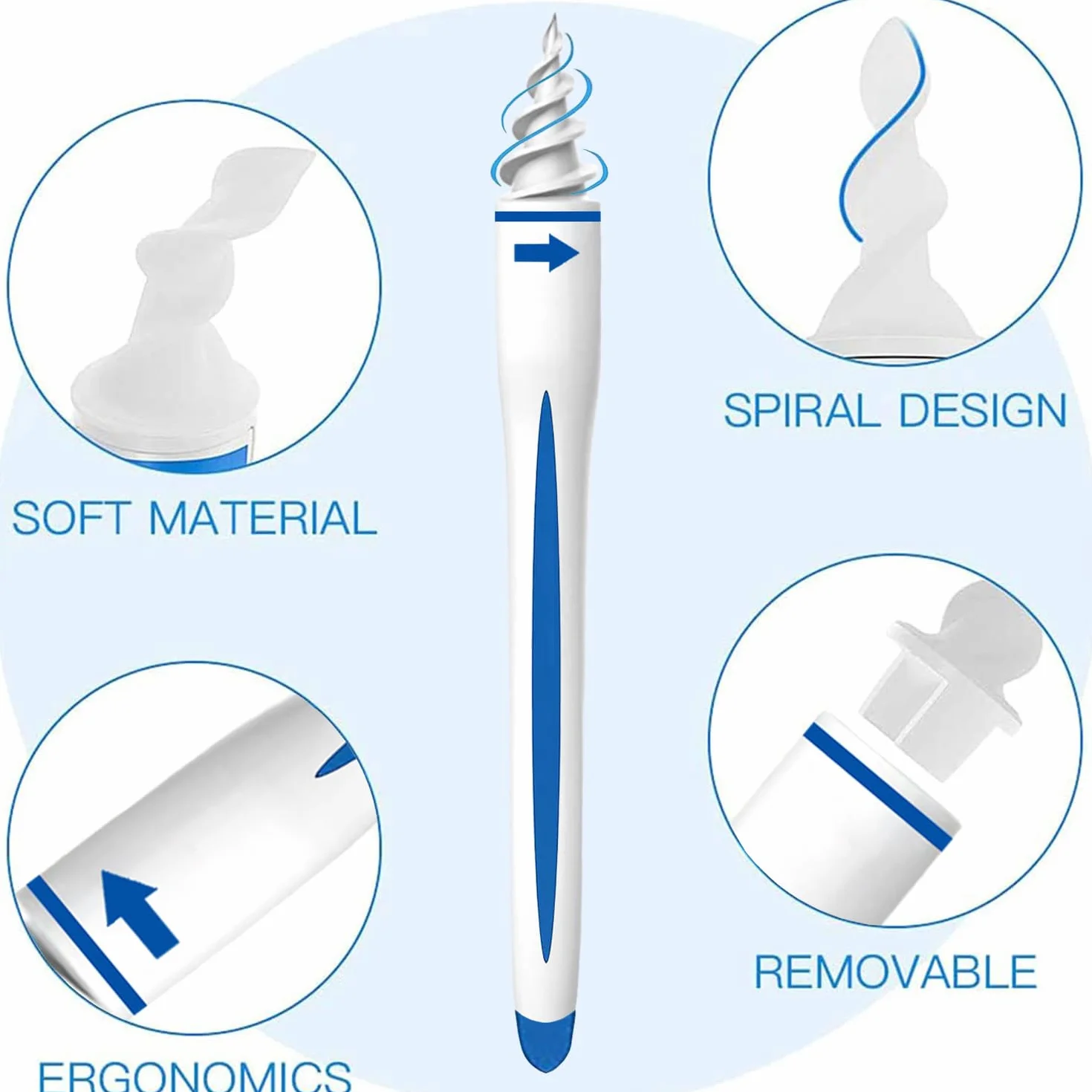 Pulitore per le orecchie, kit per la pulizia delle orecchie in silicone morbido e sicuro a 360 gradi con 16 teste ricambiabili lavabili per bambini e adulti