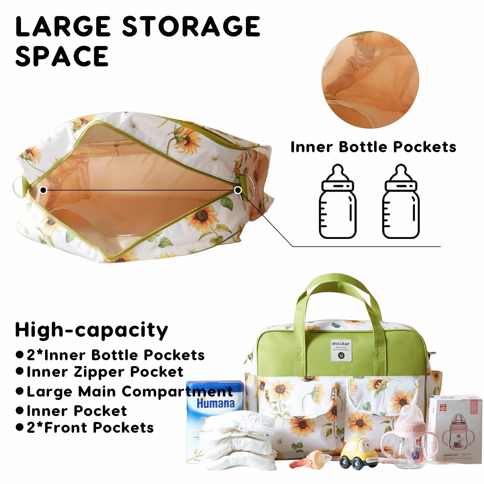 SONARIN Elegante Grande Capacità Borsa Fasciatoio per Neonato,Borsa per il Cambio Borsa a Tracolla Borsa per Pannolini da Viaggio Portatile Impermeabile con Spalline & Fasciatoio
