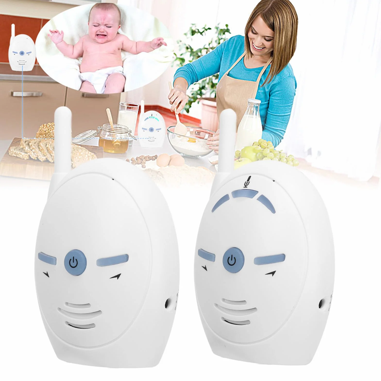 Baby Monitor Audio, Monitor Digitale per Bambini con Luce Notturna, Conversazione Bidirezionale Monitor per Bambini con Audio da 2,4 GHz Microfono e Altoparlante (Spina europea)