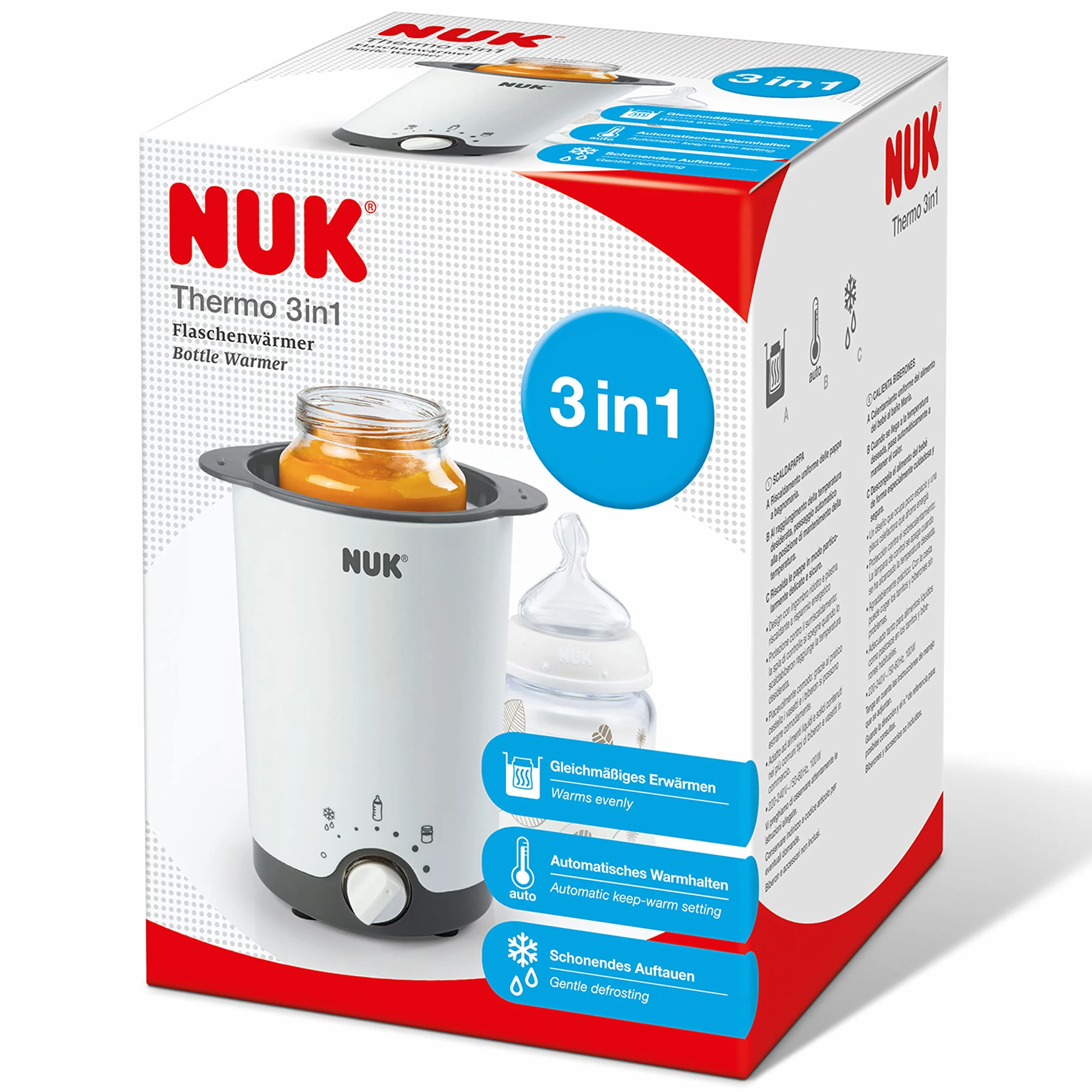 NUK Thermo 3in1 scaldabiberon | Scongela delicatamente, riscalda e mantiene la temperatura di cibi liquidi e morbidi | Cestello estraibile per una semplice rimozione | Spina europea a 2 poli