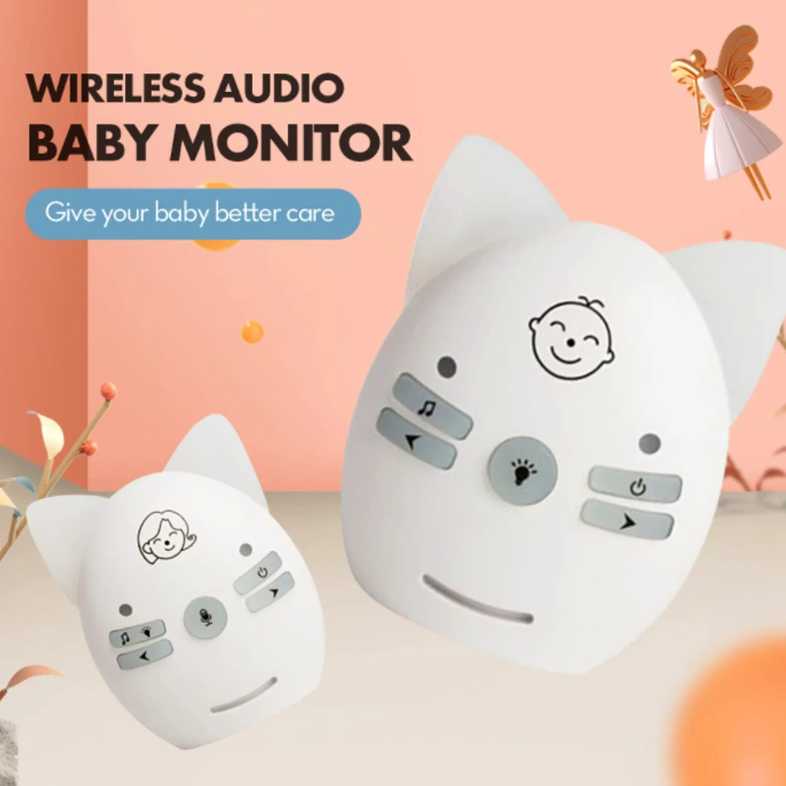 Baby Monitor, Video Child Monitor, Trasmissione Digitale Senza Fili Portatile con Crittografia 2 Vie 10 Volume Regolabile Baby Monitor con Luce Notturna per Bambini (Rosa)