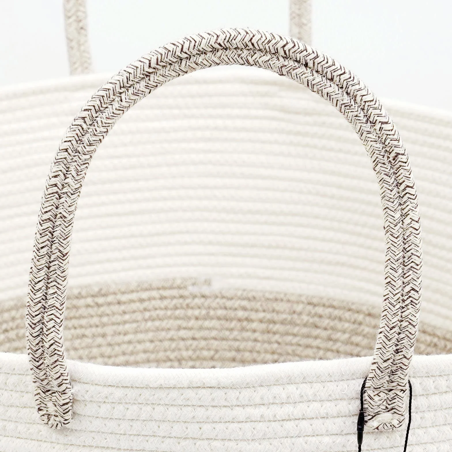 Casaphoria XXXL, cesto portaoggetti in corda di cotone per soggiorno, con manico lungo, per coperte, asciugamani e cuscini, cesto portabiancheria | crema bianco e marrone (55,9 x 55,9 x 35,6 cm)