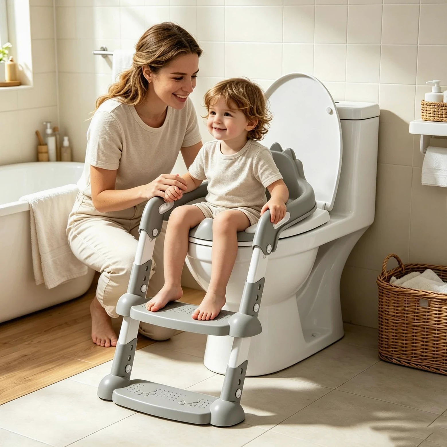 Seggiolino Per Addestramento Al Vasino Sedia con il gradino regolabile in | Scaletta WC Con Sedile Vasino Per Ambiente Domestico Bagno Bagni Pubblici Scuola Materna